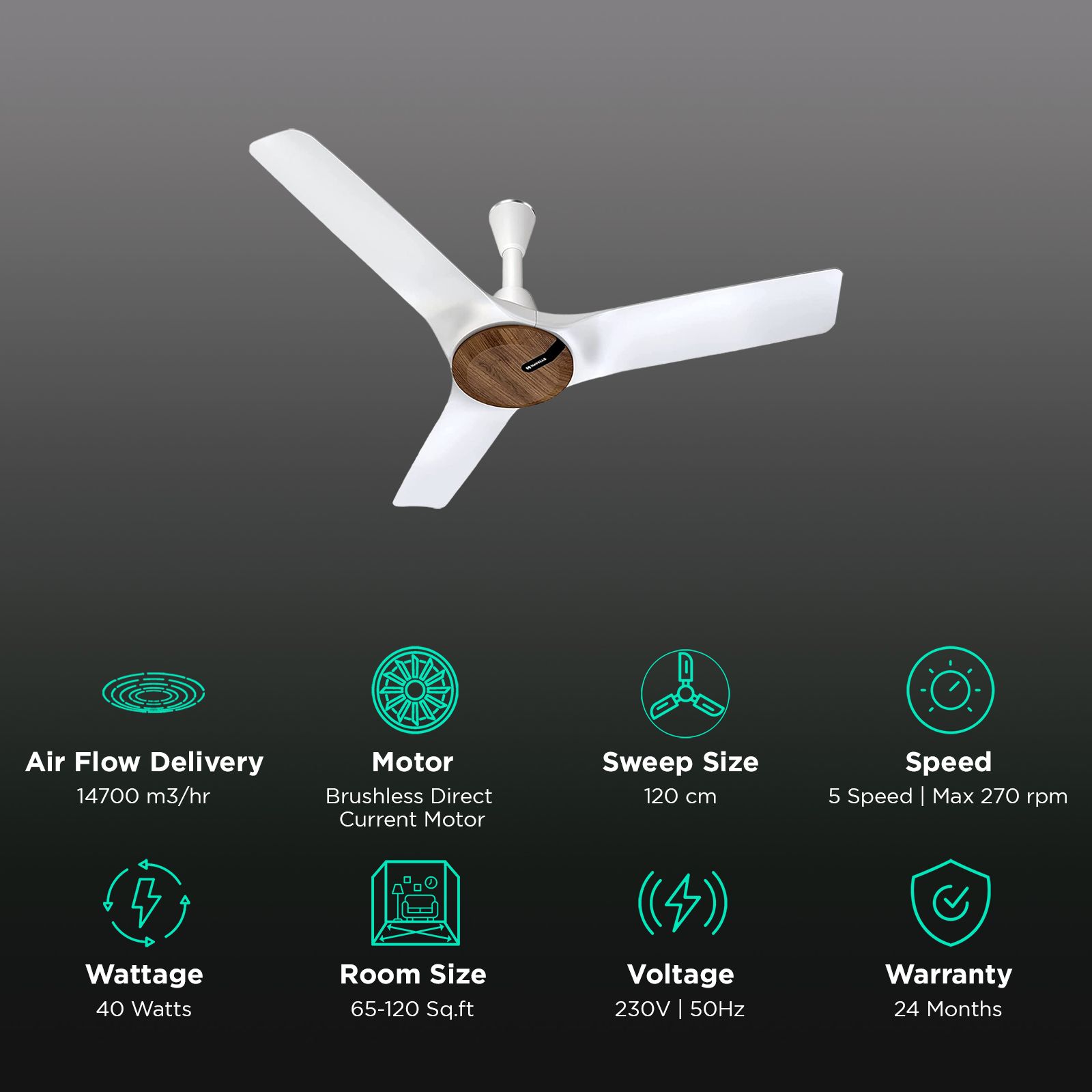 HAVELLS Stealth Neo 5 Star 1200mm 3 Blade BLDC Motor Ceiling Fan with Remote (Eco Active Technology, Wood -Mist)_3