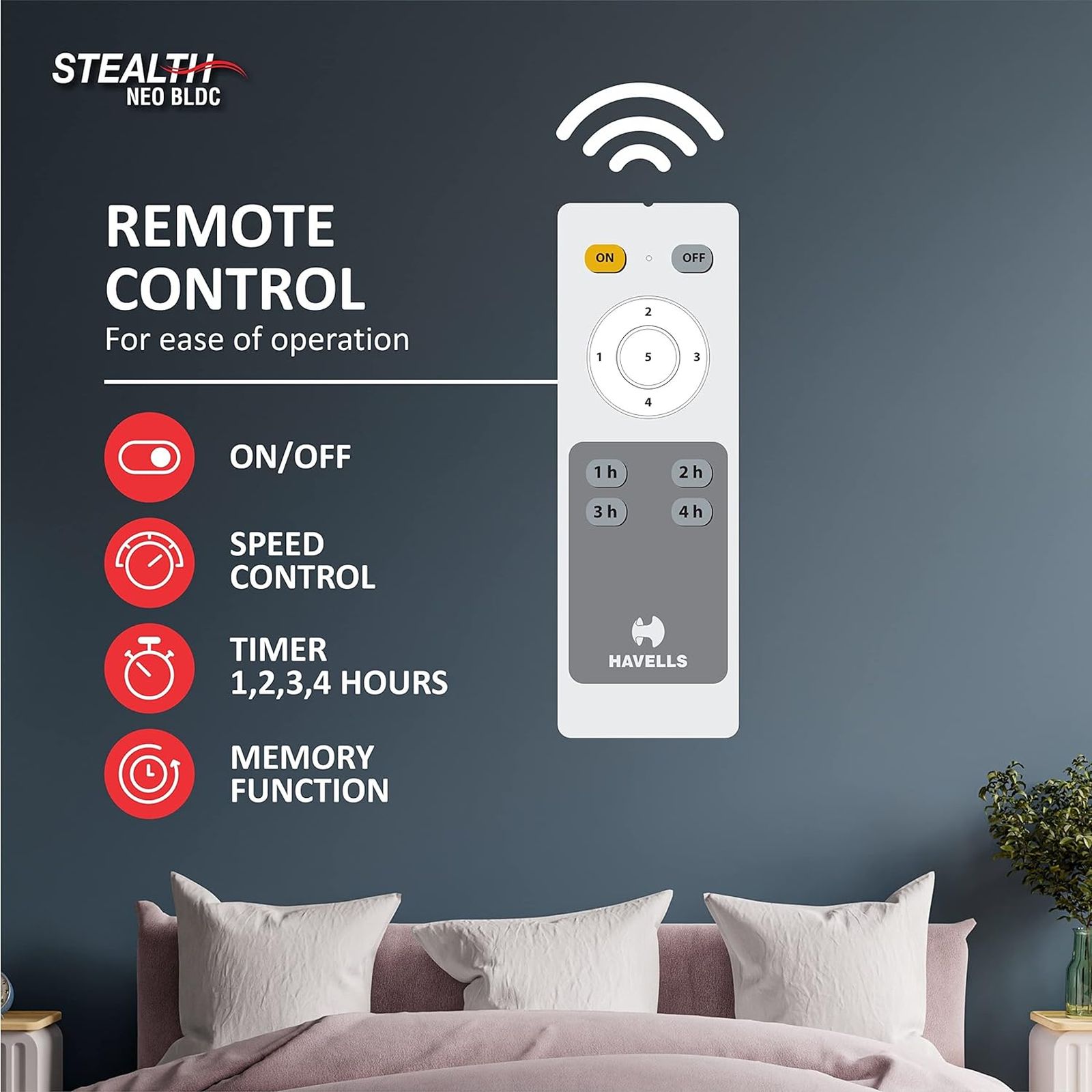 HAVELLS Stealth Neo 5 Star 1200mm 3 Blade BLDC Motor Ceiling Fan with Remote (Eco Active Technology, Wood -Mist)_8