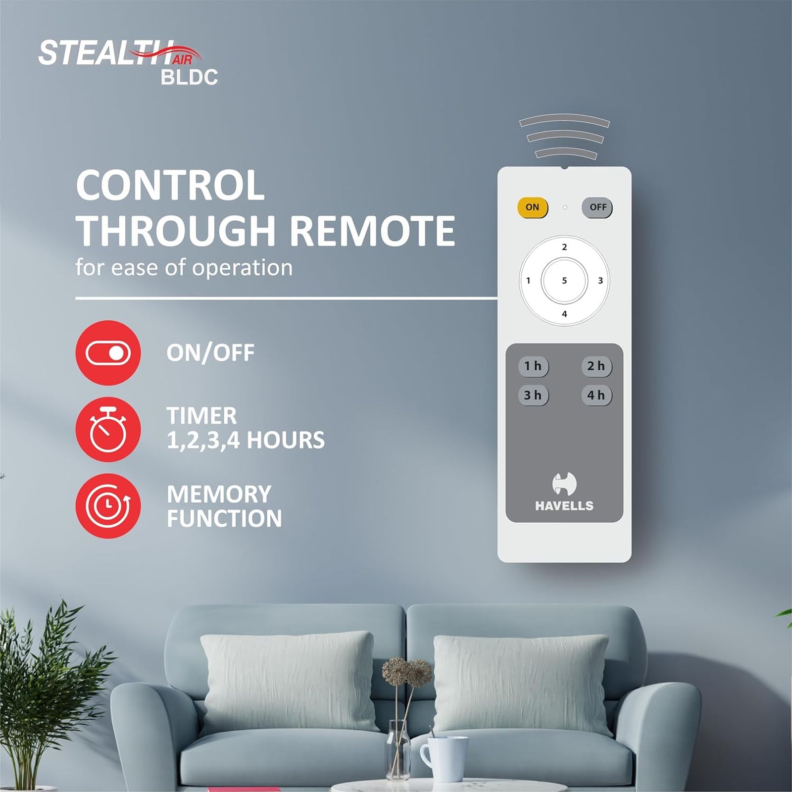 HAVELLS Stealth Air 5 Star 1200mm 3 Blade BLDC Motor Ceiling Fan with Remote (Double Ball Bearing, Pearl White)_10