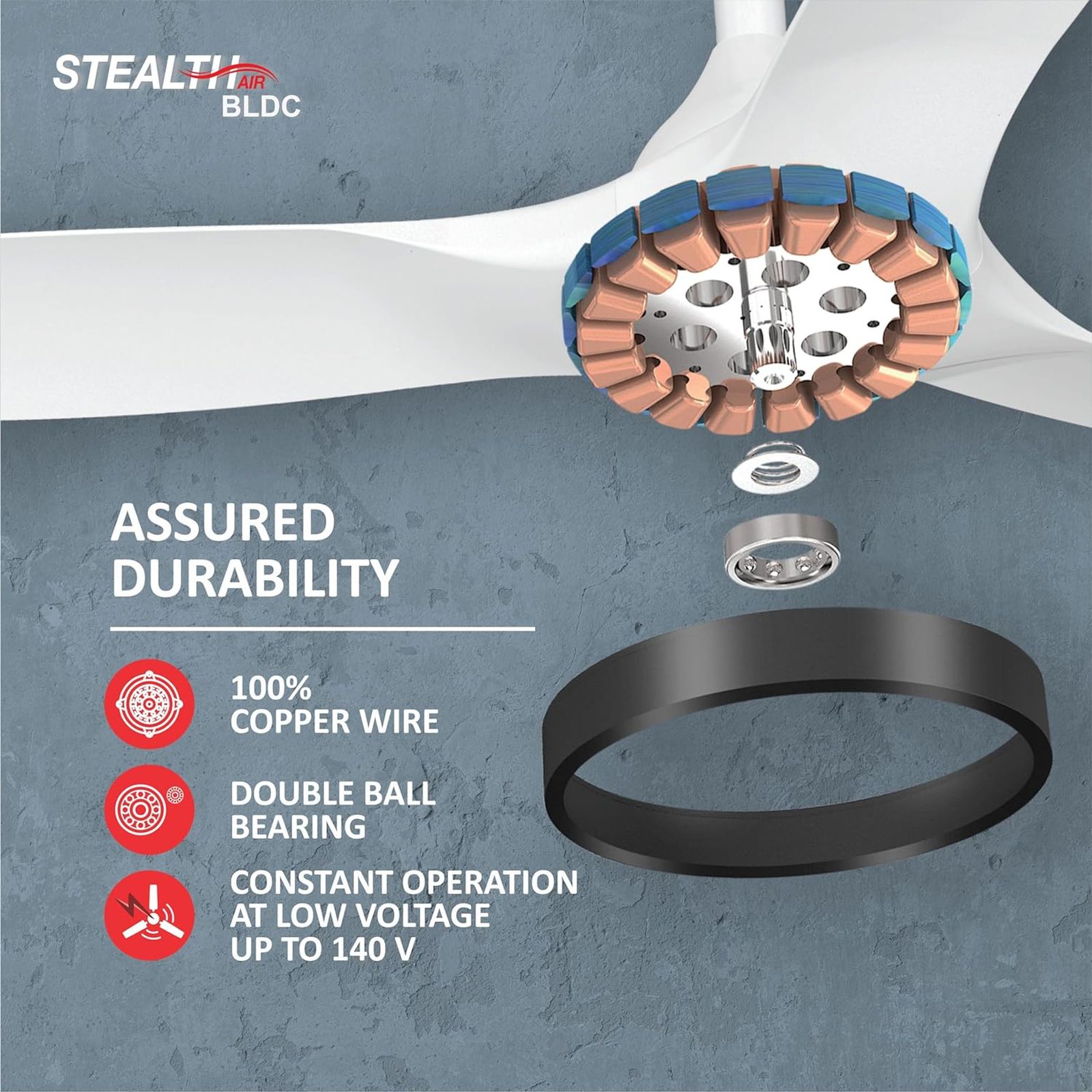 HAVELLS Stealth Air 5 Star 1200mm 3 Blade BLDC Motor Ceiling Fan with Remote (Double Ball Bearing, Pearl White)_6
