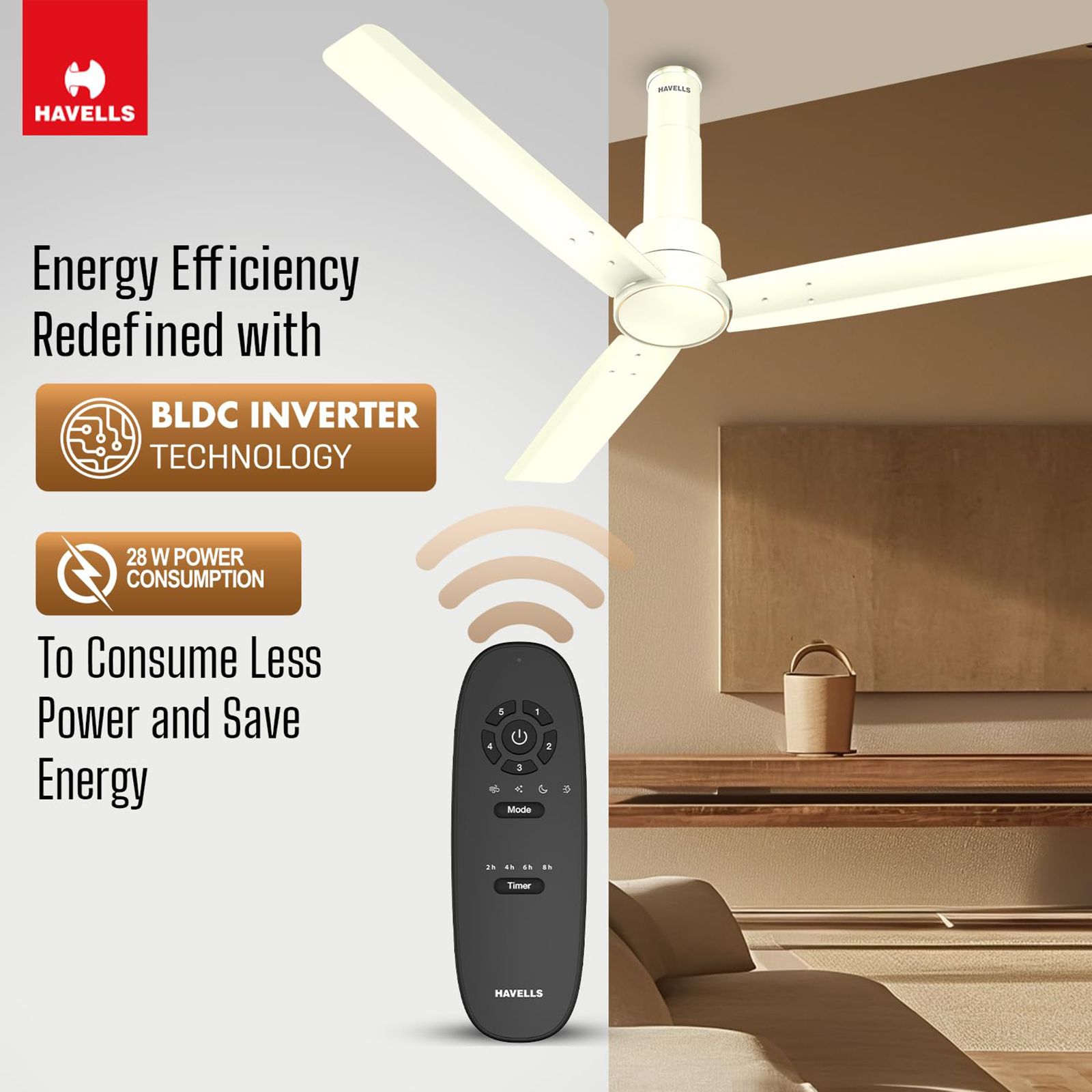 HAVELLS Elio 5 Star 1200mm 3 Blade BLDC Motor Ceiling Fan with Remote (Wood Finished Blades, Bianco)_10