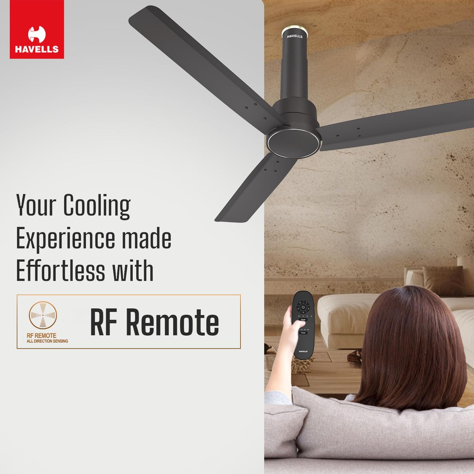 HAVELLS Elio 5 Star 1200mm 3 Blade BLDC Motor Ceiling Fan with Remote (Wood Finished Blades, Smoke Brown)_7