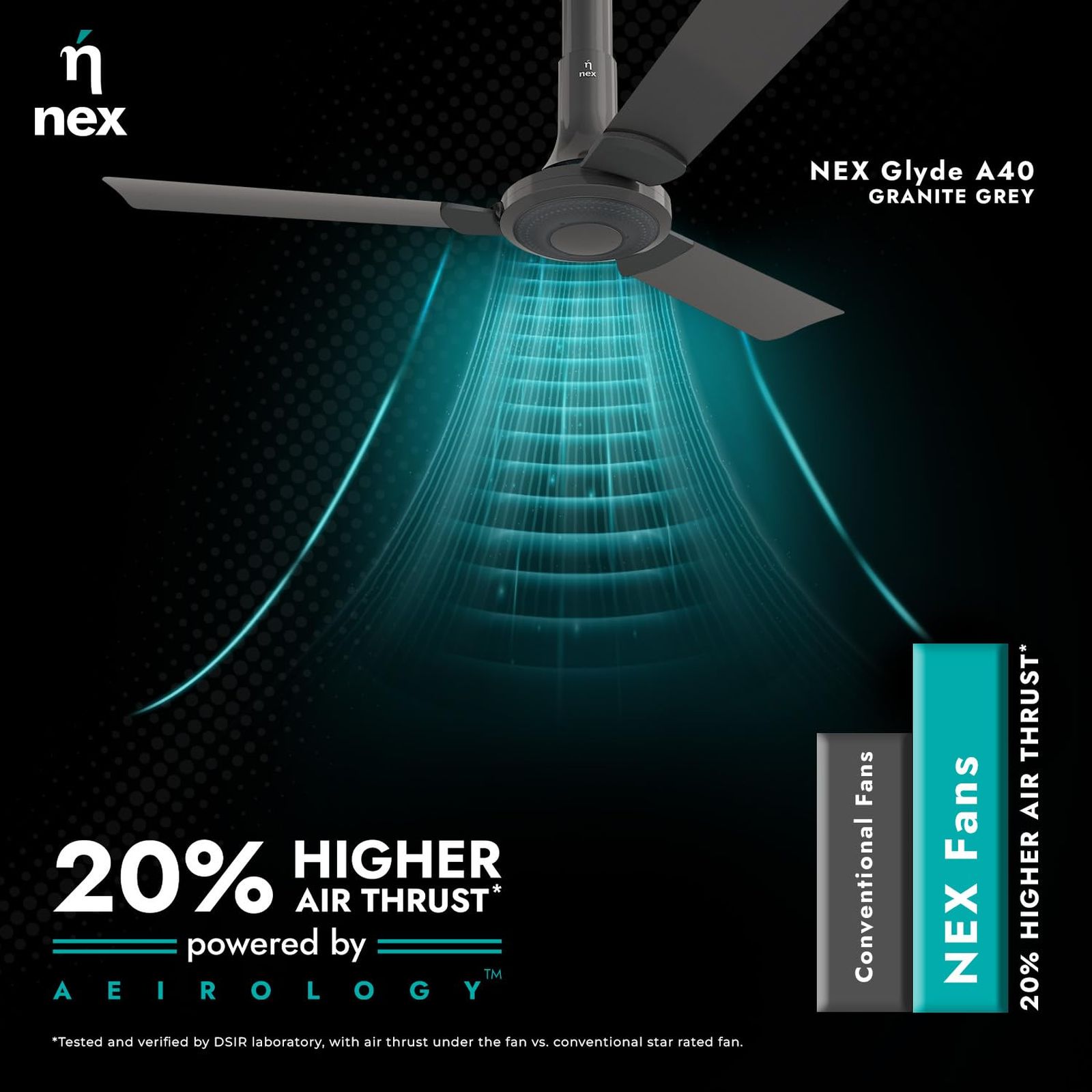 nex Glyde A40 2 Star 1200mm 3 Blade PeakTorq Motor Ceiling Fan with Remote (Dust Resistant, Granite Grey)_7