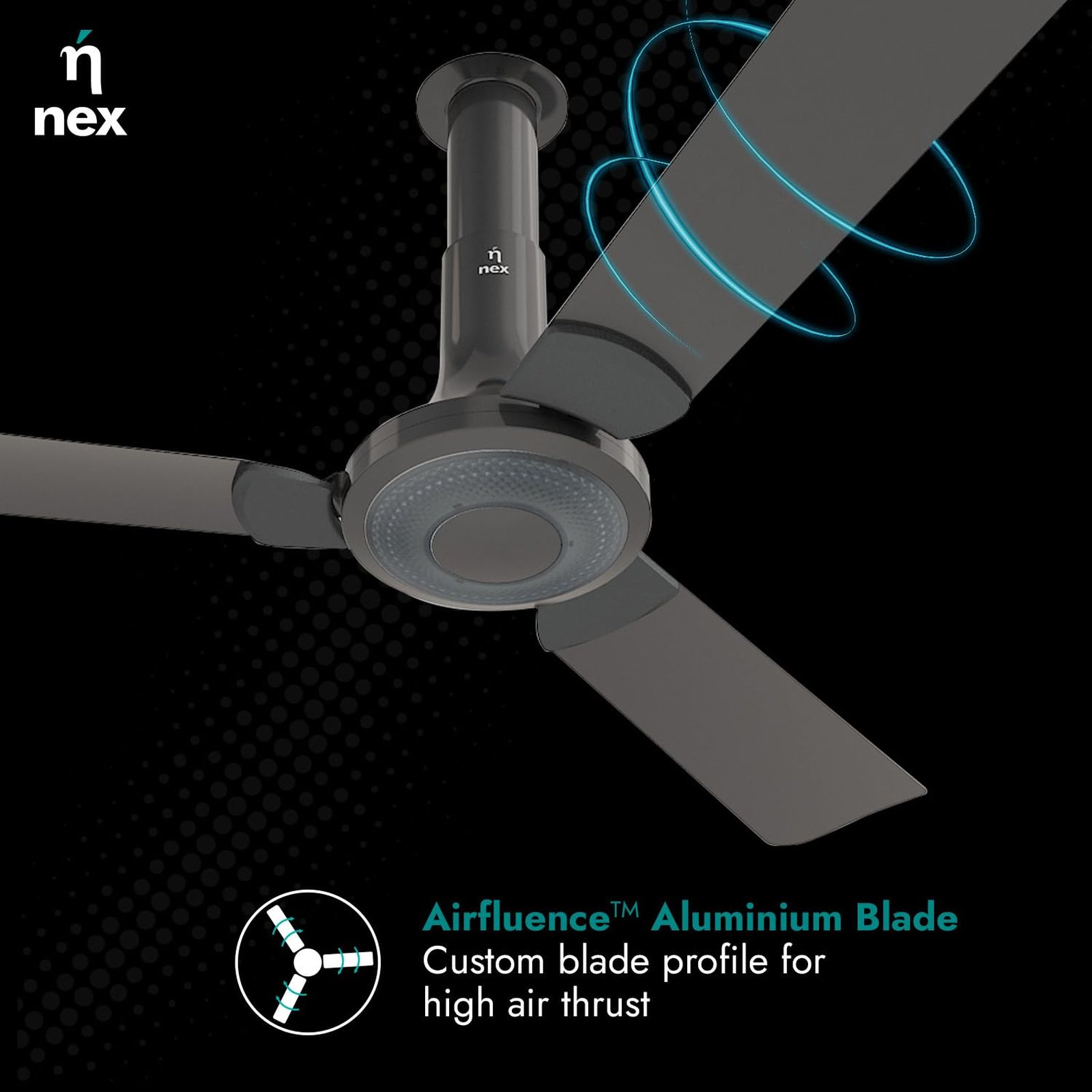 nex Glyde A40 2 Star 1200mm 3 Blade PeakTorq Motor Ceiling Fan with Remote (Dust Resistant, Granite Grey)_5