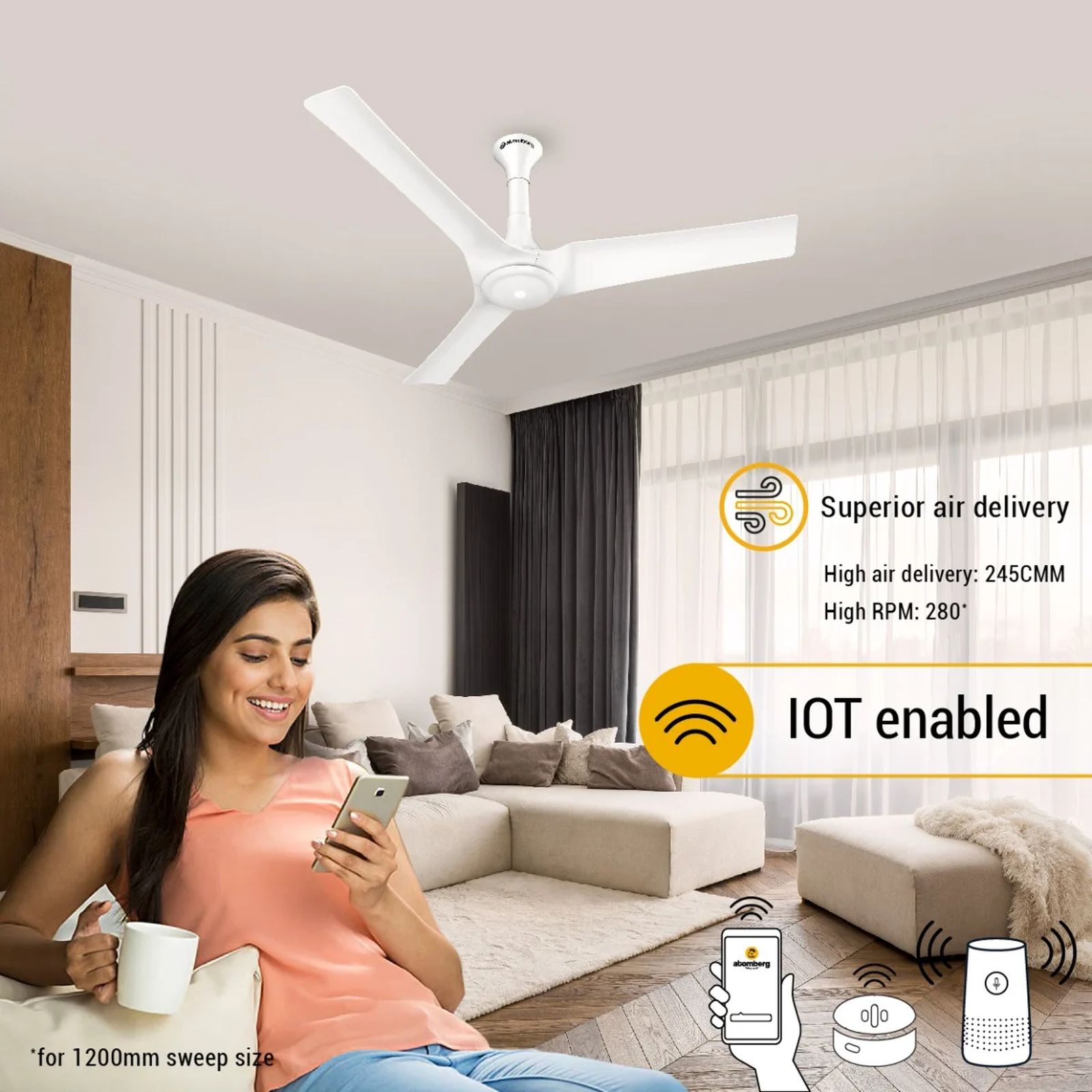 atomberg Aris 5 Star 1200mm 3 Blade BLDC Motor Smart Ceiling Fan with Remote (Boost Mode, Marble White)_6