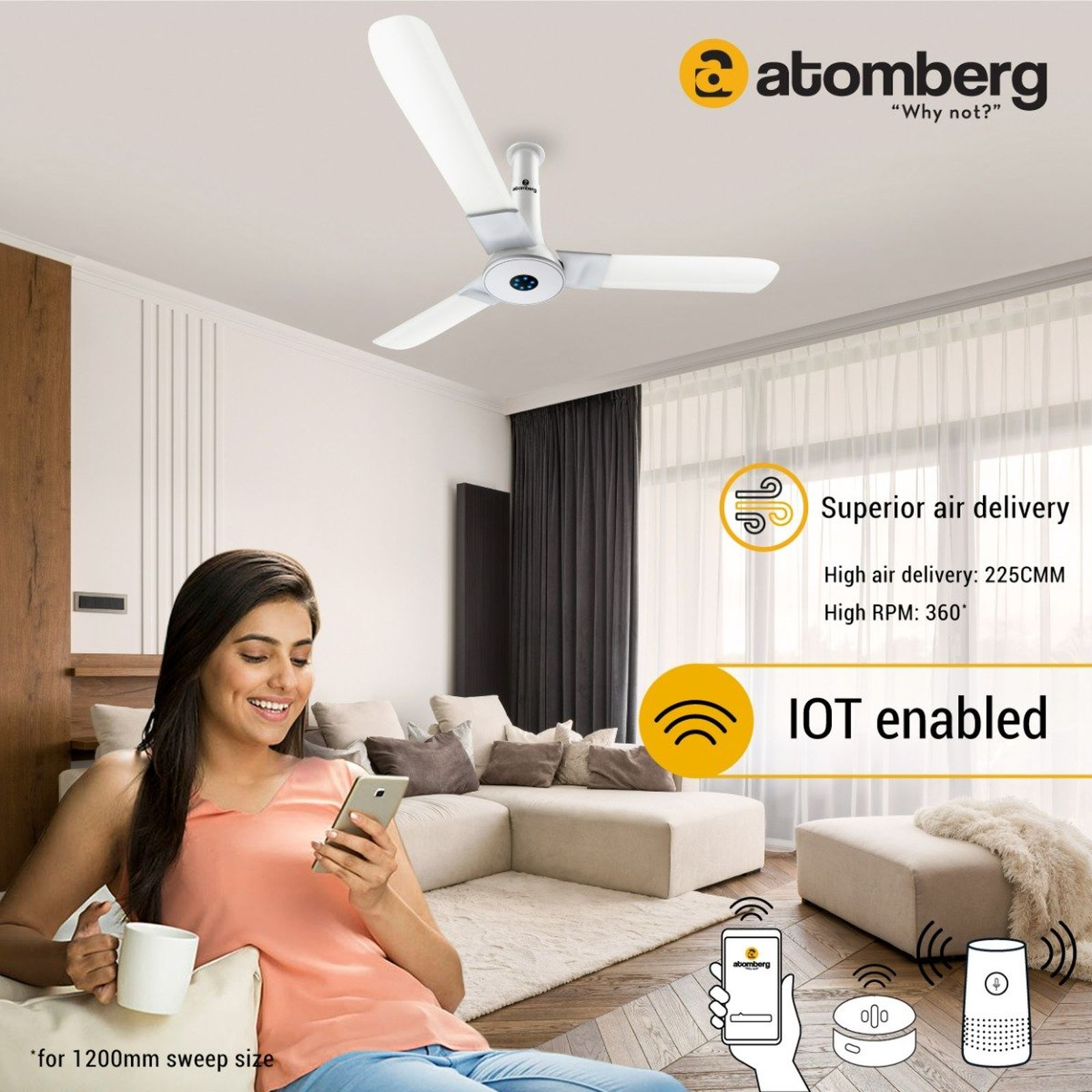 atomberg Studio Smart Plus 5 Star 1200mm 3 Blade BLDC Motor Smart Ceiling Fan with Remote (Boost Mode, Marble White) atomberg Studio Smart Plus 5 Star 1200mm 3 Blade BLDC Motor Smart Ceiling Fan with Remote (Boost Mode, Marble White)_6