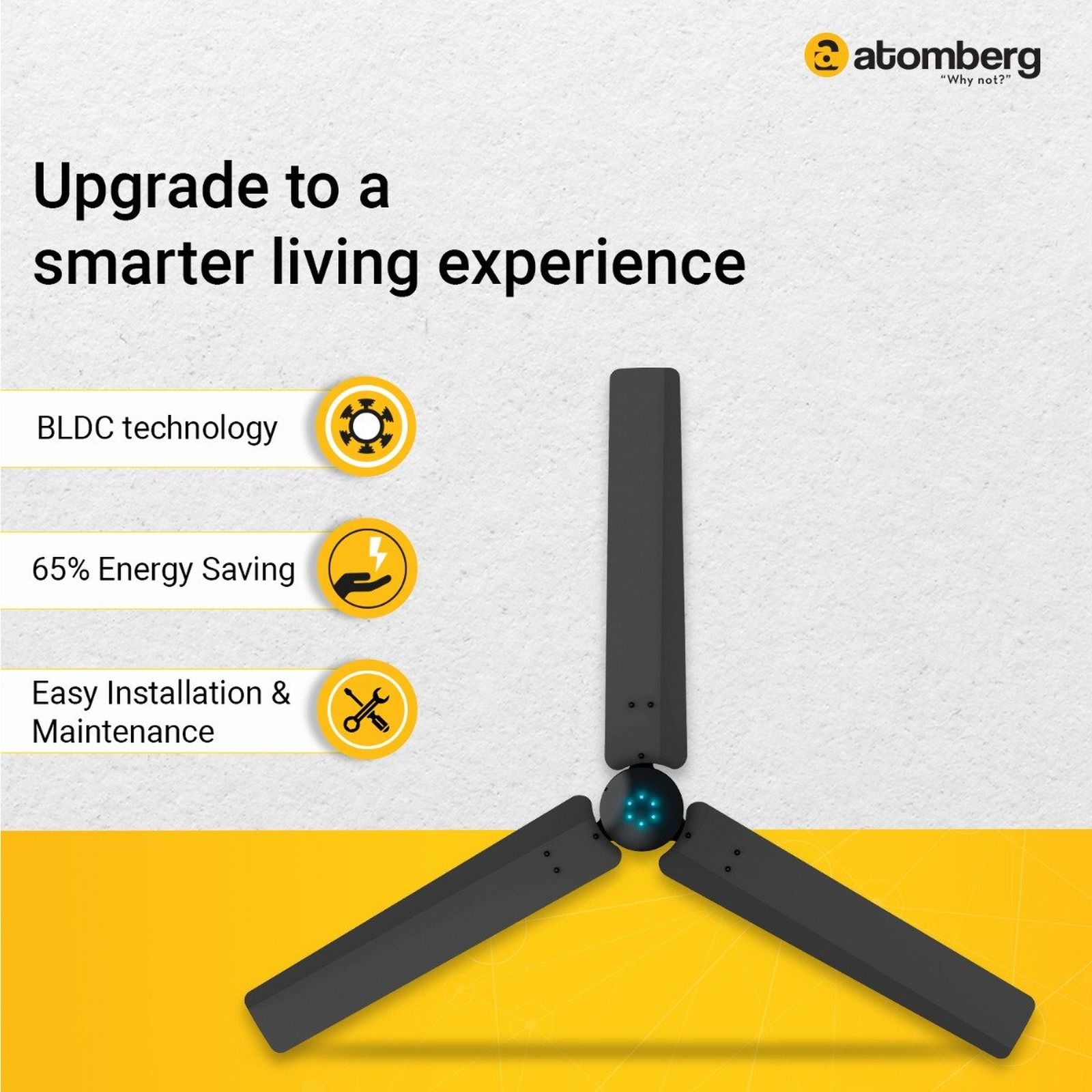 atomberg Renesa Smart 5 Star 1200mm 3 Blade BLDC Motor Smart Ceiling Fan with Remote (Boost Mode, Black)_5