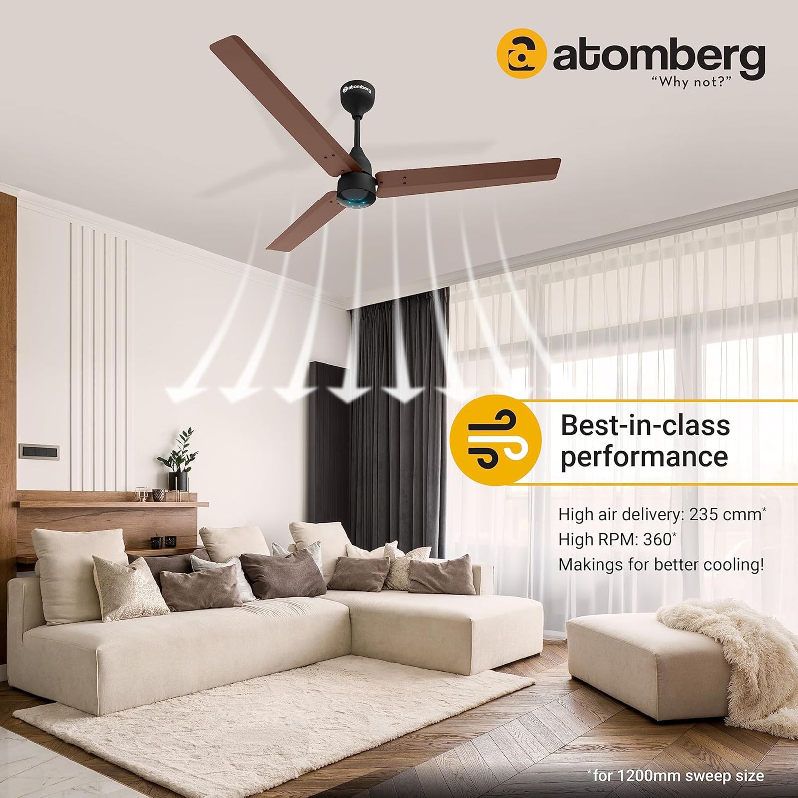atomberg Renesa Smart 5 Star 1200mm 3 Blade BLDC Motor Smart Ceiling Fan with Remote (Boost Mode, Brown Black) atomberg Renesa Smart 5 Star 1200mm 3 Blade BLDC Motor Smart Ceiling Fan with Remote (Boost Mode, Brown Black)_12