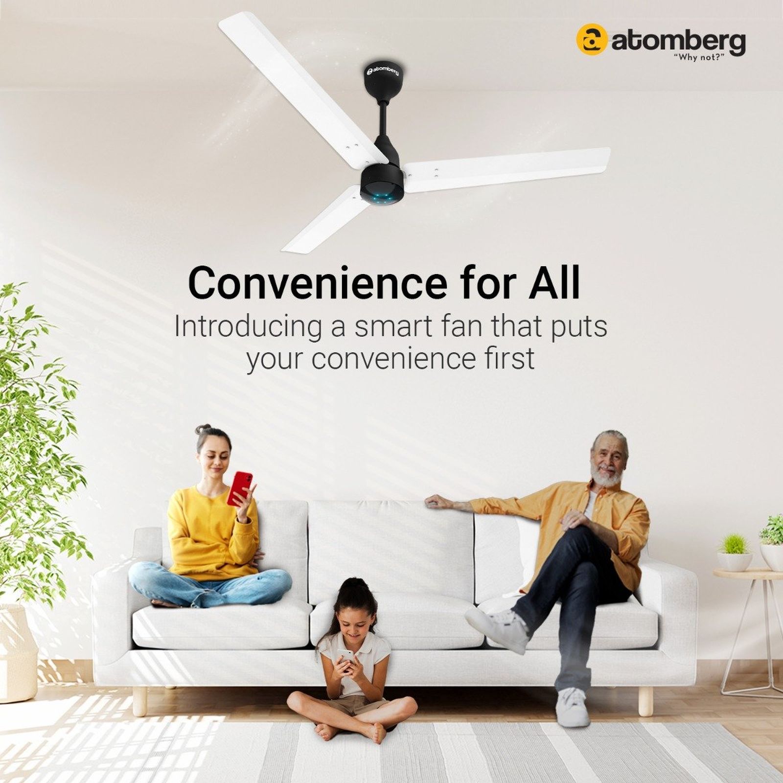 atomberg Renesa Smart 5 Star 1200mm 3 Blade BLDC Motor Smart Ceiling Fan with Remote (Boost Mode, White Black)_6