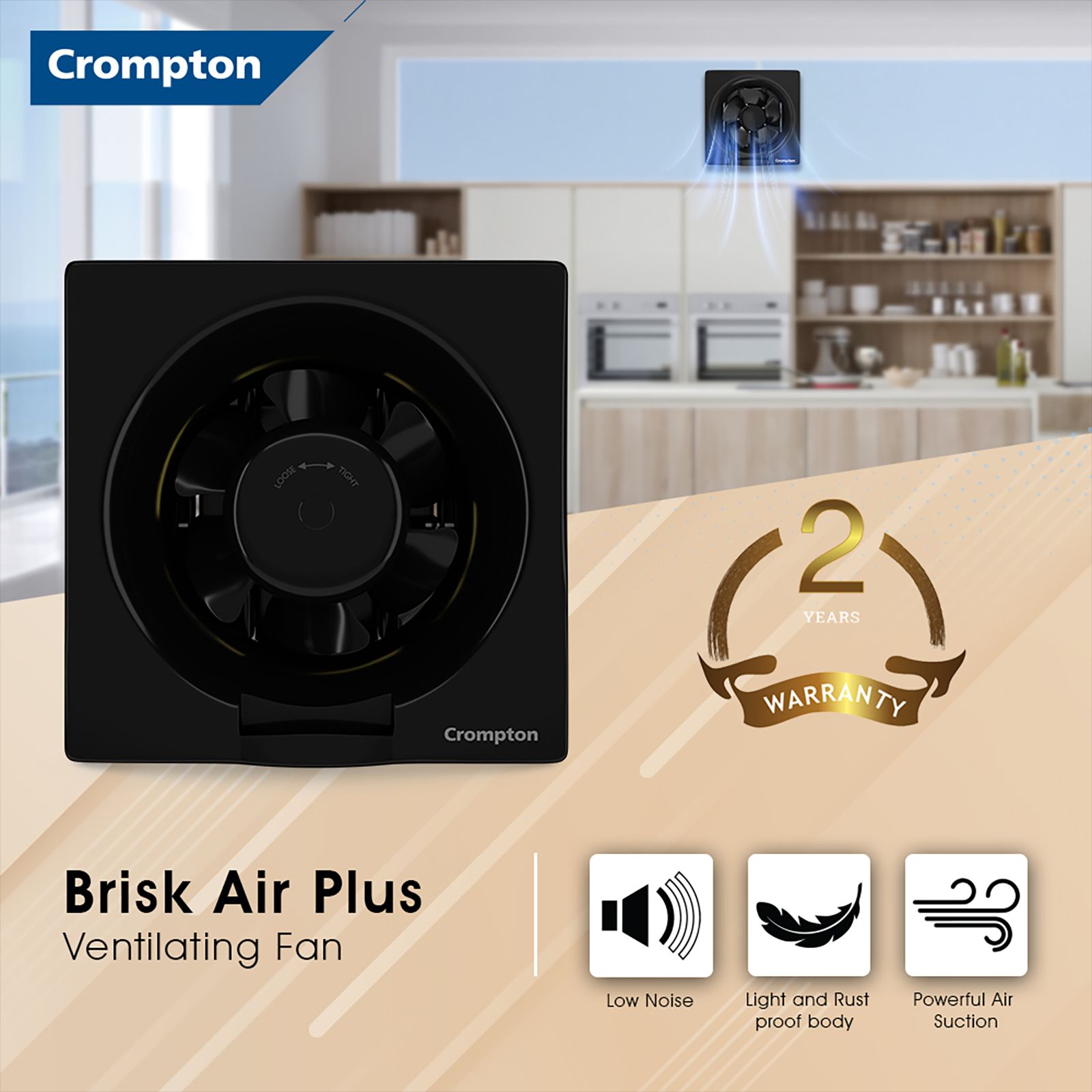 Crompton Brisk Air Plus 6 Inch 150mm Exhaust Fan (Auto Dust Protection Shutters, Black) Crompton Brisk Air Plus 6 Inch 150mm Exhaust Fan (Auto Dust Protection Shutters, Black)_4