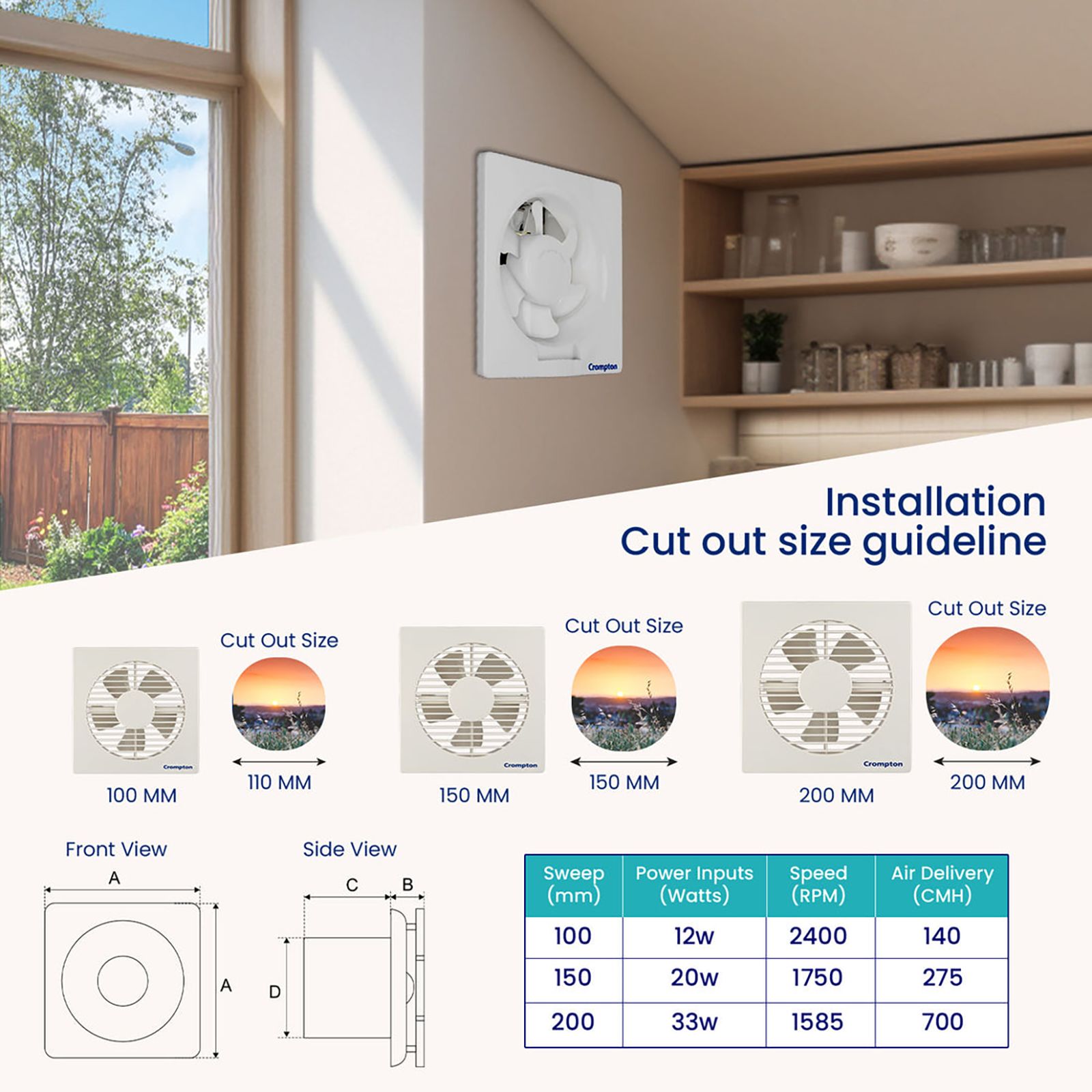 Crompton Brisk Air Plus 6 Inch 150mm Exhaust Fan (Auto Dust Protection Shutters, White) Crompton Brisk Air Plus 6 Inch 150mm Exhaust Fan (Auto Dust Protection Shutters, White)_7
