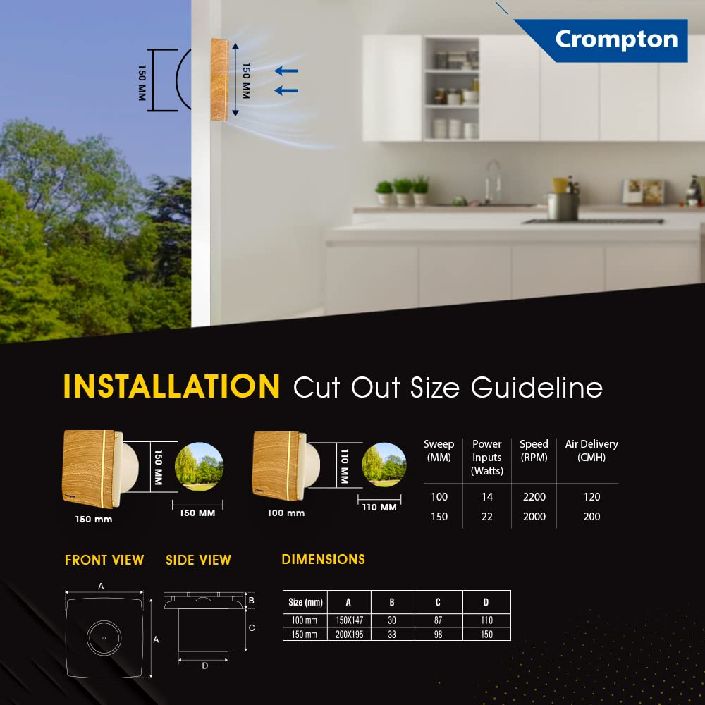 Crompton Mountair New 6 Inch 150mm Exhaust Fan (Silent Operation, Wooden)_6