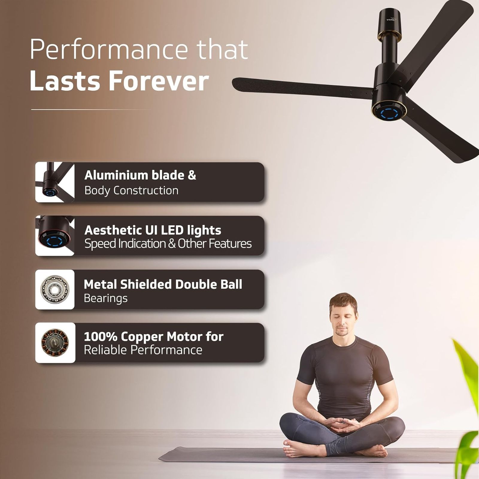 V-GUARD Insight-G 5 Star 1200mm 3 Blade BLDC Motor Ceiling Fan with Remote (UI LED Lights, Choco Brown Glow)_9