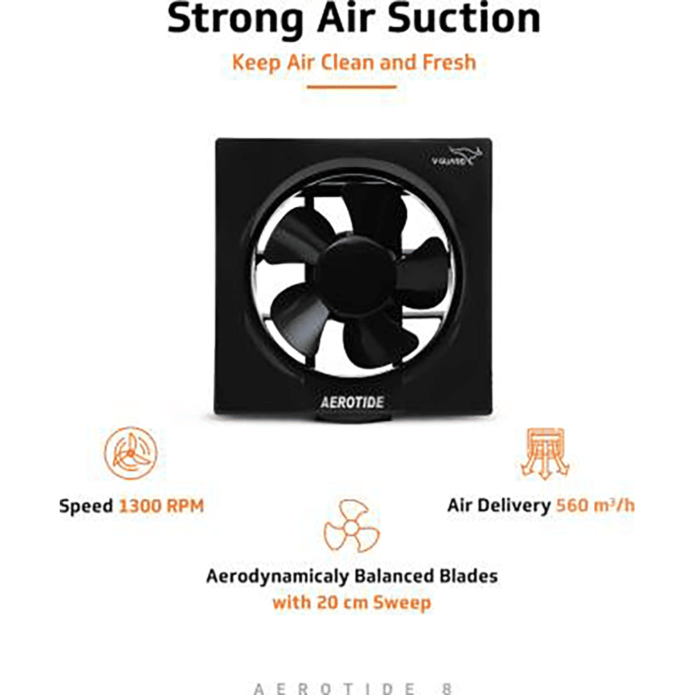 V-GUARD Aerotide 8 Inch 200mm Exhaust Fan (Powerful Copper Motor, Black) V-GUARD Aerotide 8 Inch 200mm Exhaust Fan (Powerful Copper Motor, Black)_8