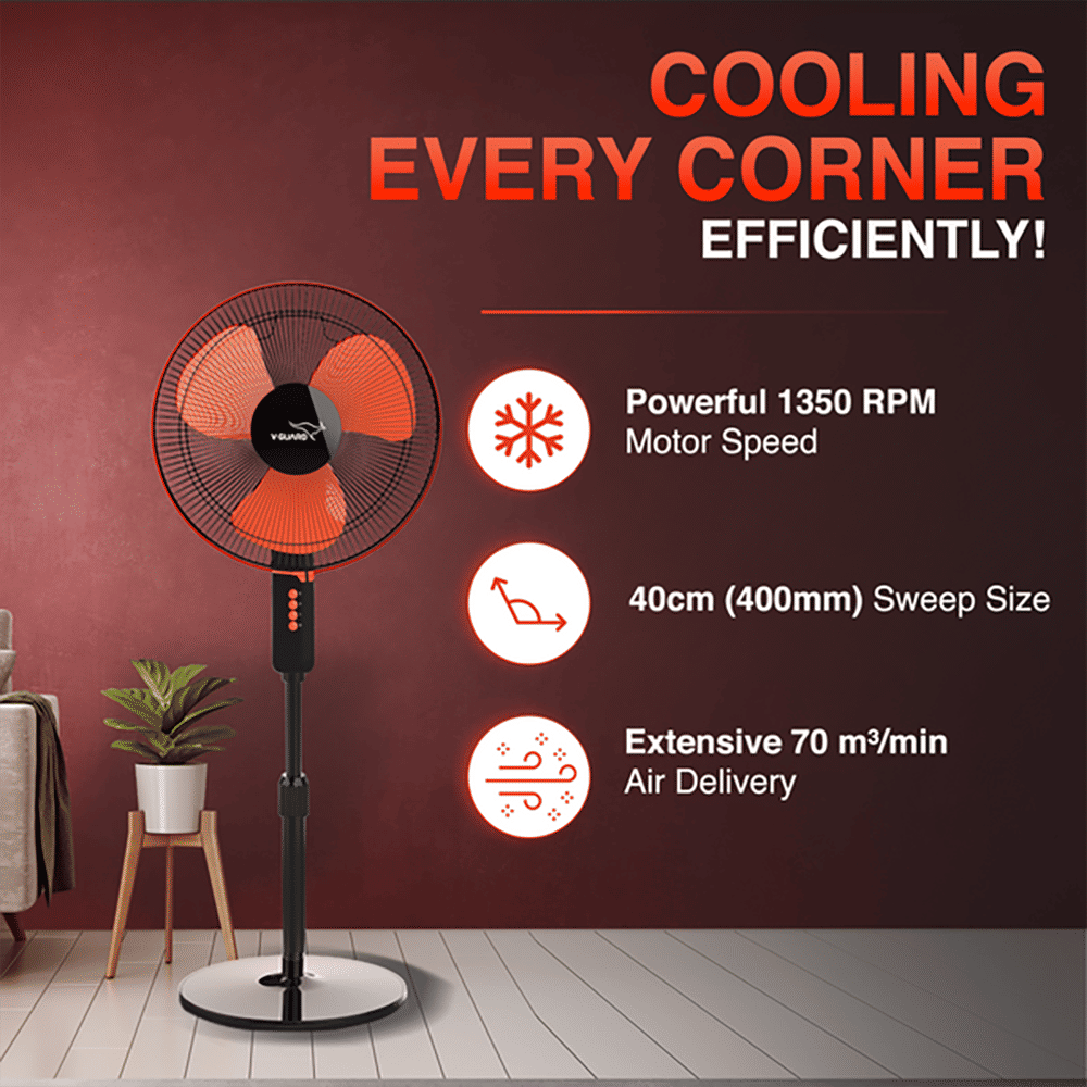 V-Guard Esfera STS Plus 400mm 3 Blade 2-in-1 Convertible Pedestal Fan (Powerful Copper Motor, Red & Black) V-Guard Esfera STS Plus 400mm 3 Blade 2-in-1 Convertible Pedestal Fan (Powerful Copper Motor, Red & Black)_7