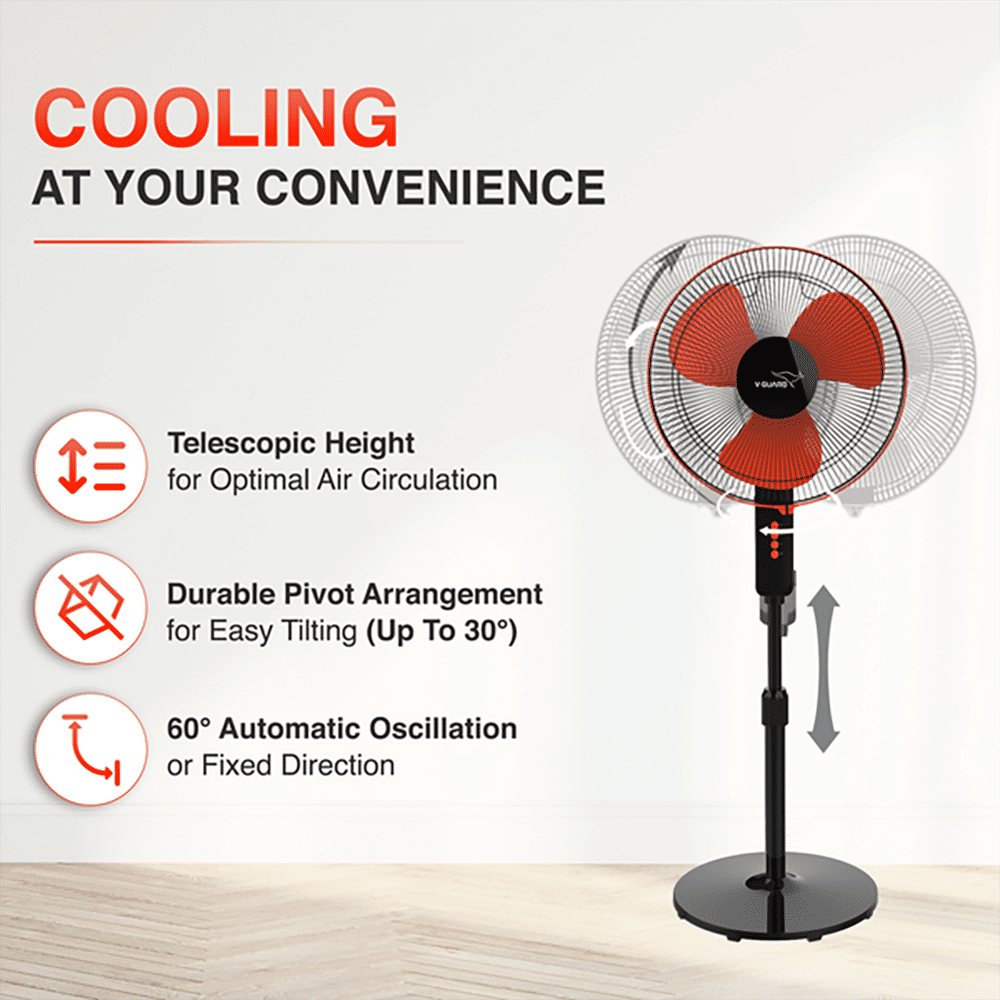 V-Guard Esfera STS Plus 400mm 3 Blade 2-in-1 Convertible Pedestal Fan (Powerful Copper Motor, Red & Black) V-Guard Esfera STS Plus 400mm 3 Blade 2-in-1 Convertible Pedestal Fan (Powerful Copper Motor, Red & Black)_8