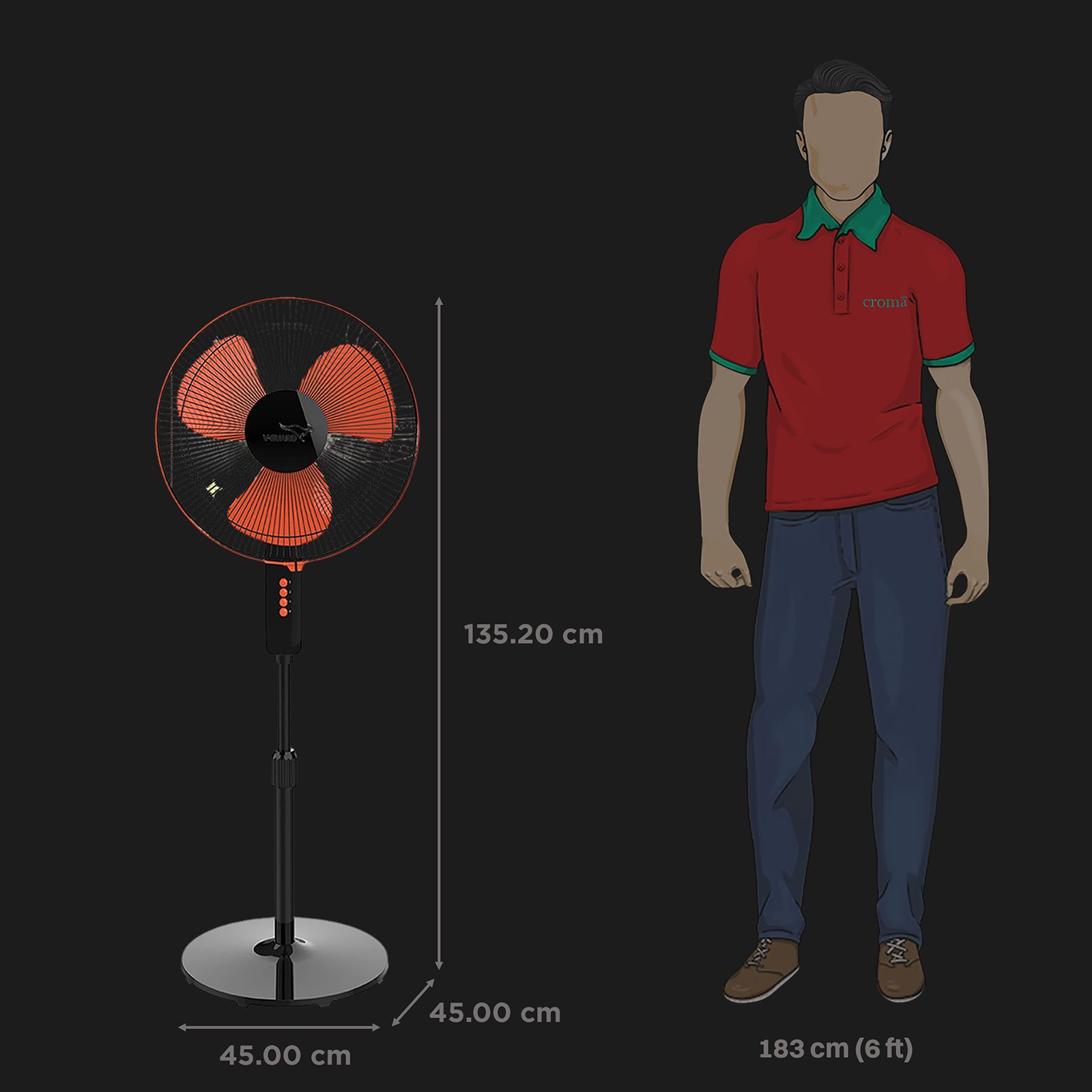 V-Guard Esfera STS Plus 400mm 3 Blade 2-in-1 Convertible Pedestal Fan (Powerful Copper Motor, Red & Black) V-Guard Esfera STS Plus 400mm 3 Blade 2-in-1 Convertible Pedestal Fan (Powerful Copper Motor, Red & Black)_2