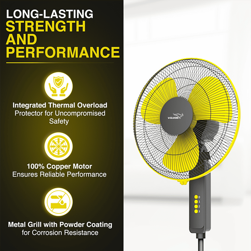 V-Guard Esfera STS Plus 400mm 3 Blade 2-in-1 Convertible Pedestal Fan (Powerful Copper Motor, Yellow & Black)_5