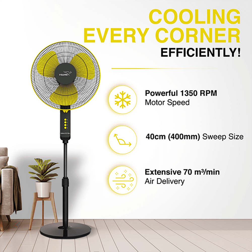 V-Guard Esfera STS Plus 400mm 3 Blade 2-in-1 Convertible Pedestal Fan (Powerful Copper Motor, Yellow & Black)_6