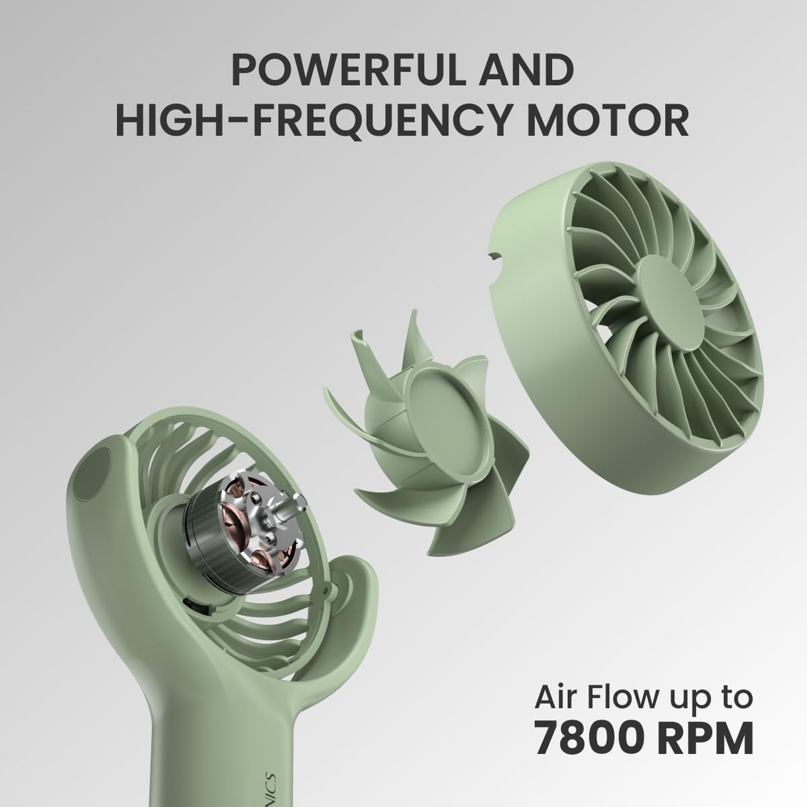 PORTRONICS Toofan Mini 7 Blade Rechargeable Personal Fan with 2000 mAh Battery (180 Degree Rotation, Green)_7