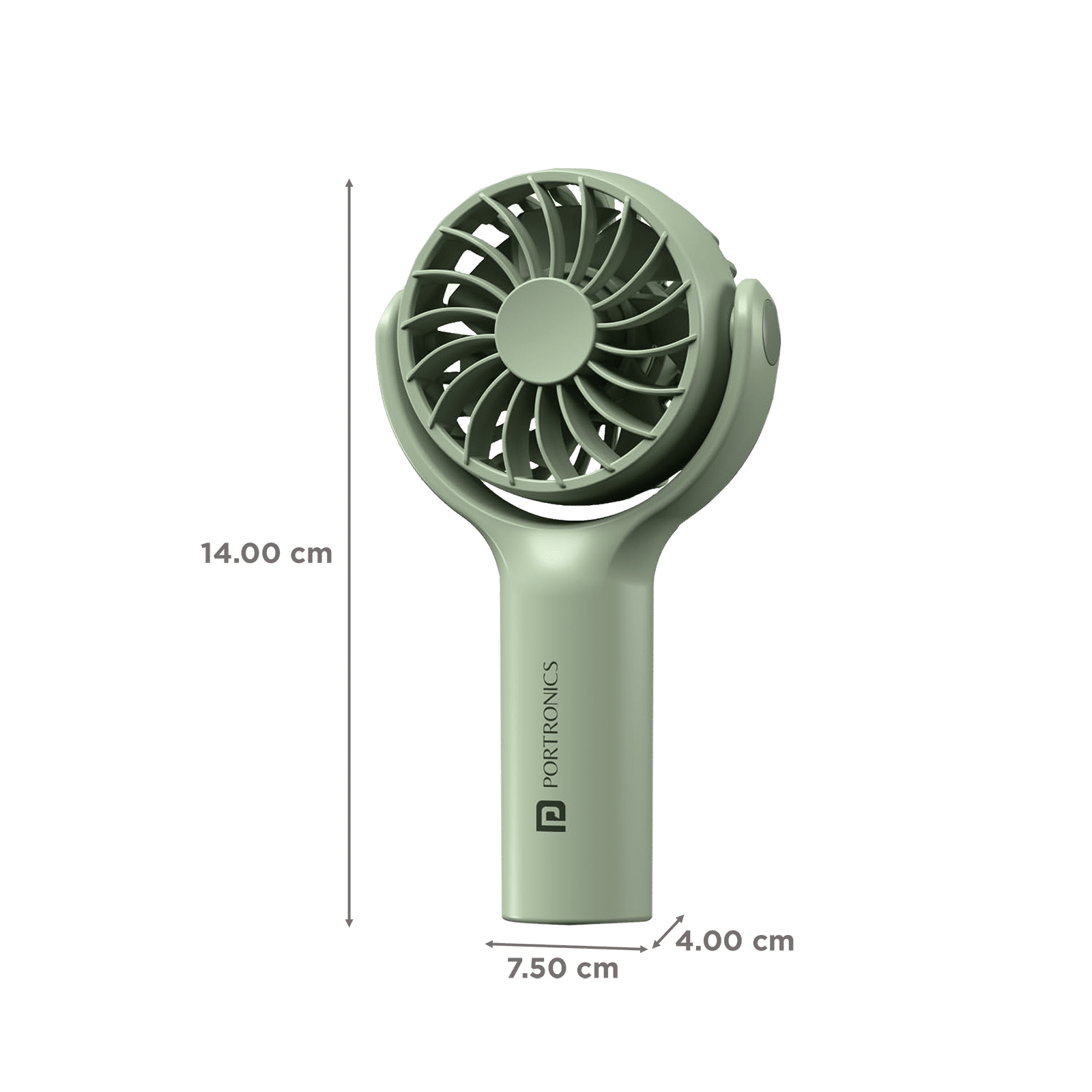 PORTRONICS Toofan Mini 7 Blade Rechargeable Personal Fan with 2000 mAh Battery (180 Degree Rotation, Green)_2