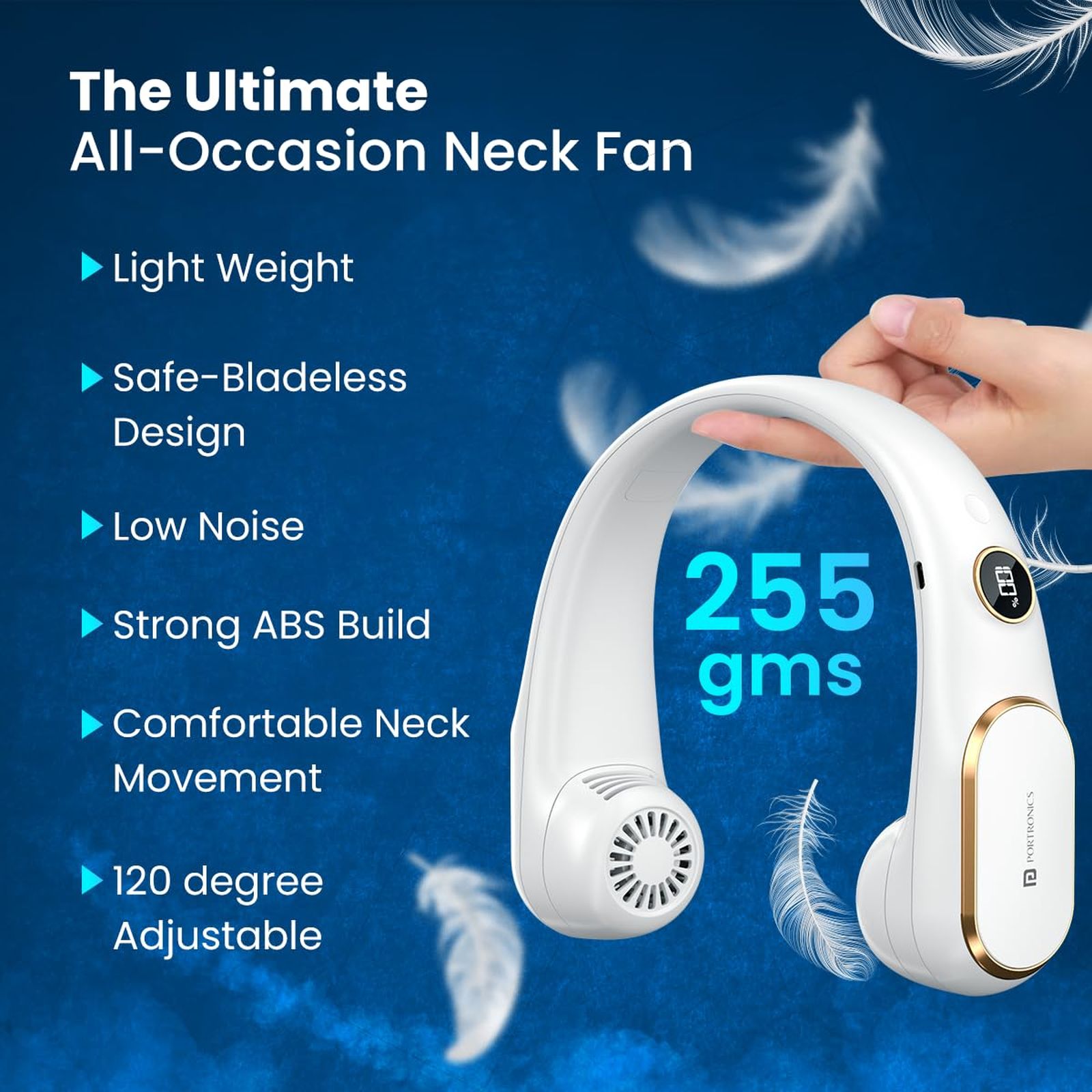 PORTRONICS Go Breeze Rechargeable Neck Fan with 2400 mAh Battery (Intelligent Digital Display, White) PORTRONICS Go Breeze Rechargeable Neck Fan with 2400 mAh Battery (Intelligent Digital Display, White)_4