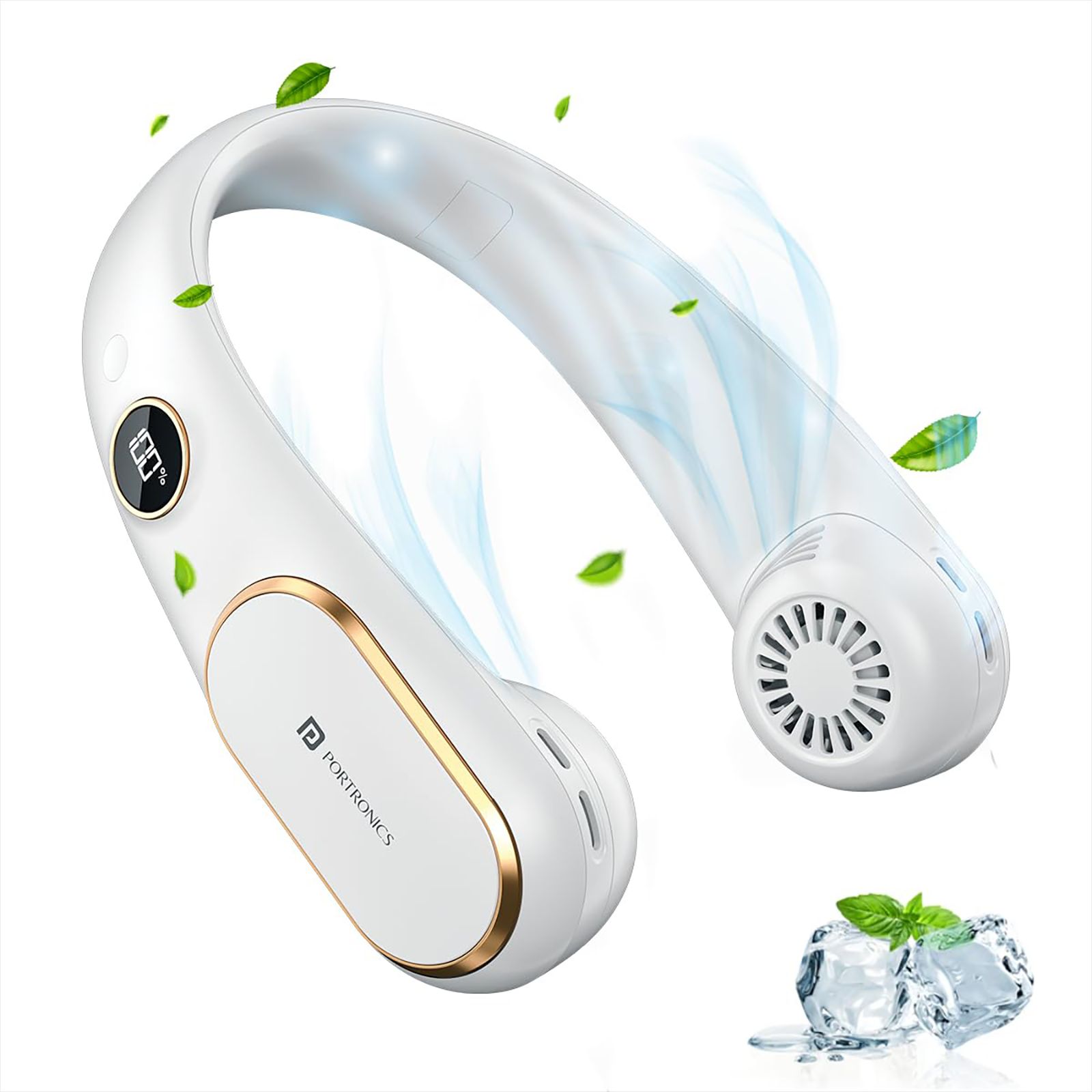 PORTRONICS Go Breeze Rechargeable Neck Fan with 2400 mAh Battery (Intelligent Digital Display, White) PORTRONICS Go Breeze Rechargeable Neck Fan with 2400 mAh Battery (Intelligent Digital Display, White)_6