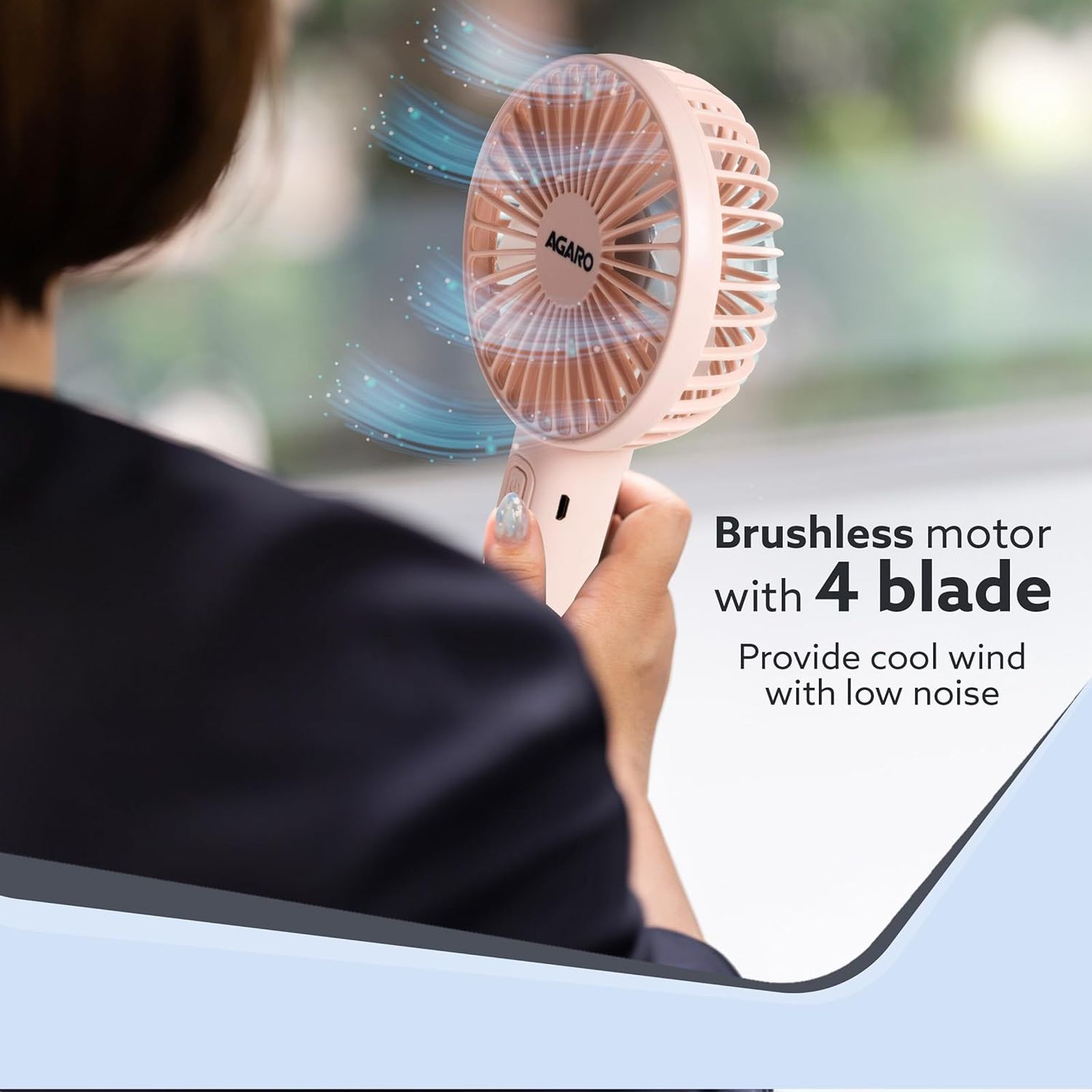 AGARO Elite 4 Blade Rechargeable Mini Fan with 2600 mAh Battery (Mobile Holder, Pink) AGARO Elite 4 Blade Rechargeable Mini Fan with 2600 mAh Battery (Mobile Holder, Pink)_3