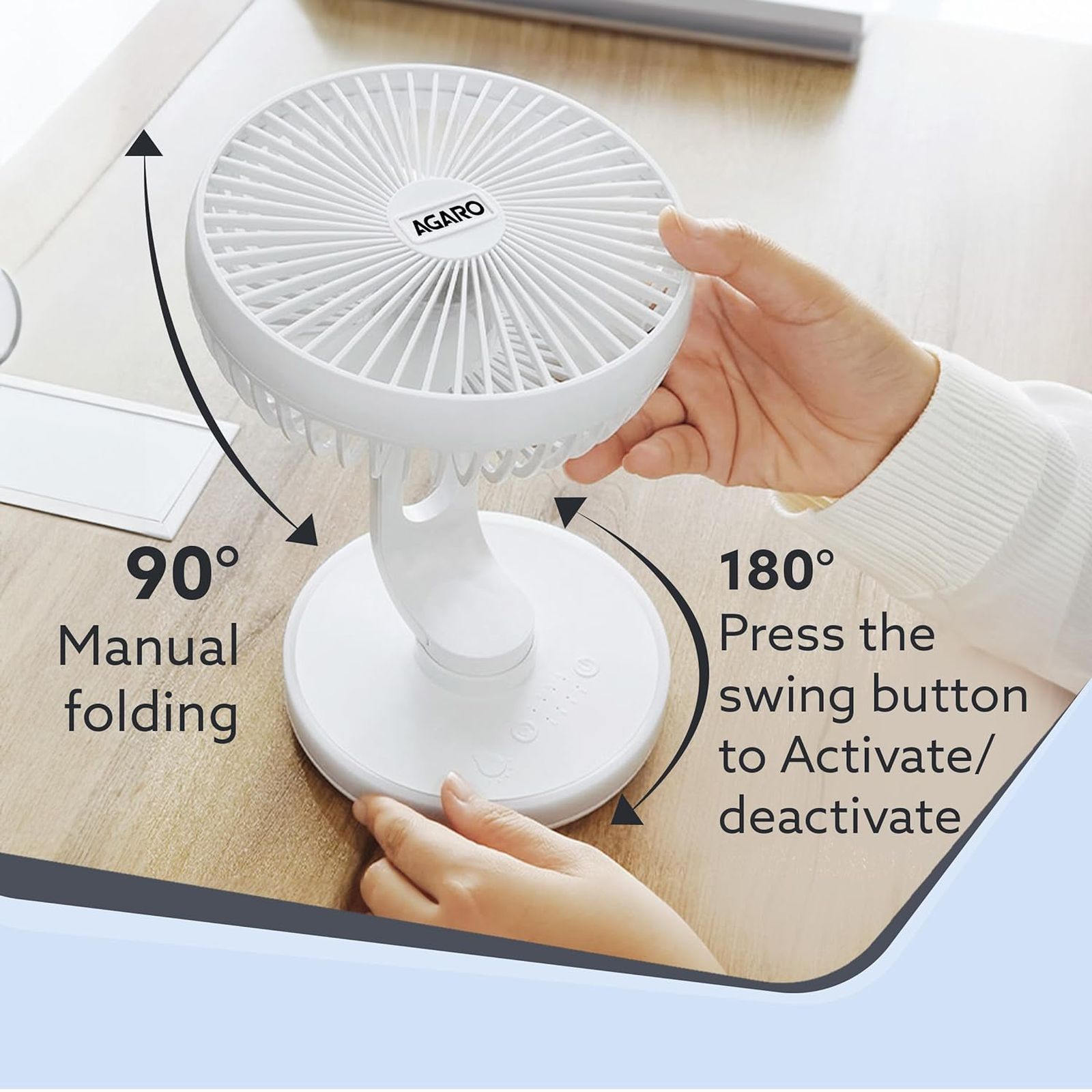 AGARO Alpha 3 Blade Rechargeable Personal Mini Fan (Copper Brushless Motor, White)_7