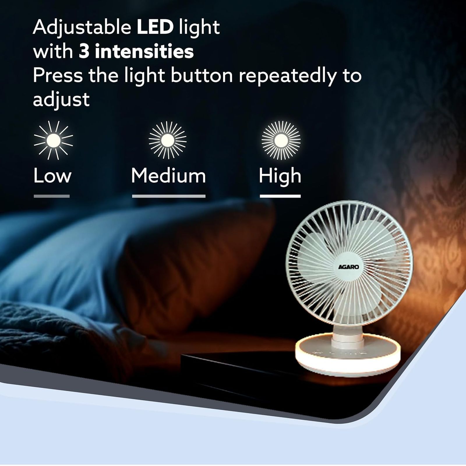 AGARO Alpha 3 Blade Rechargeable Personal Mini Fan (Copper Brushless Motor, White)_8