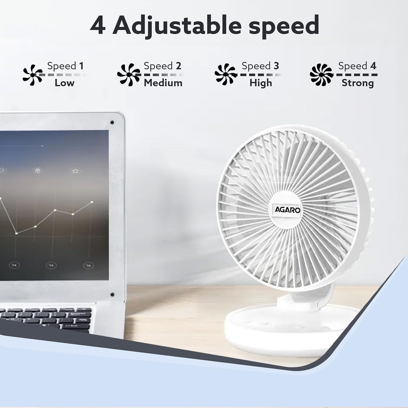 AGARO Alpha 3 Blade Rechargeable Personal Mini Fan (Copper Brushless Motor, White)_4