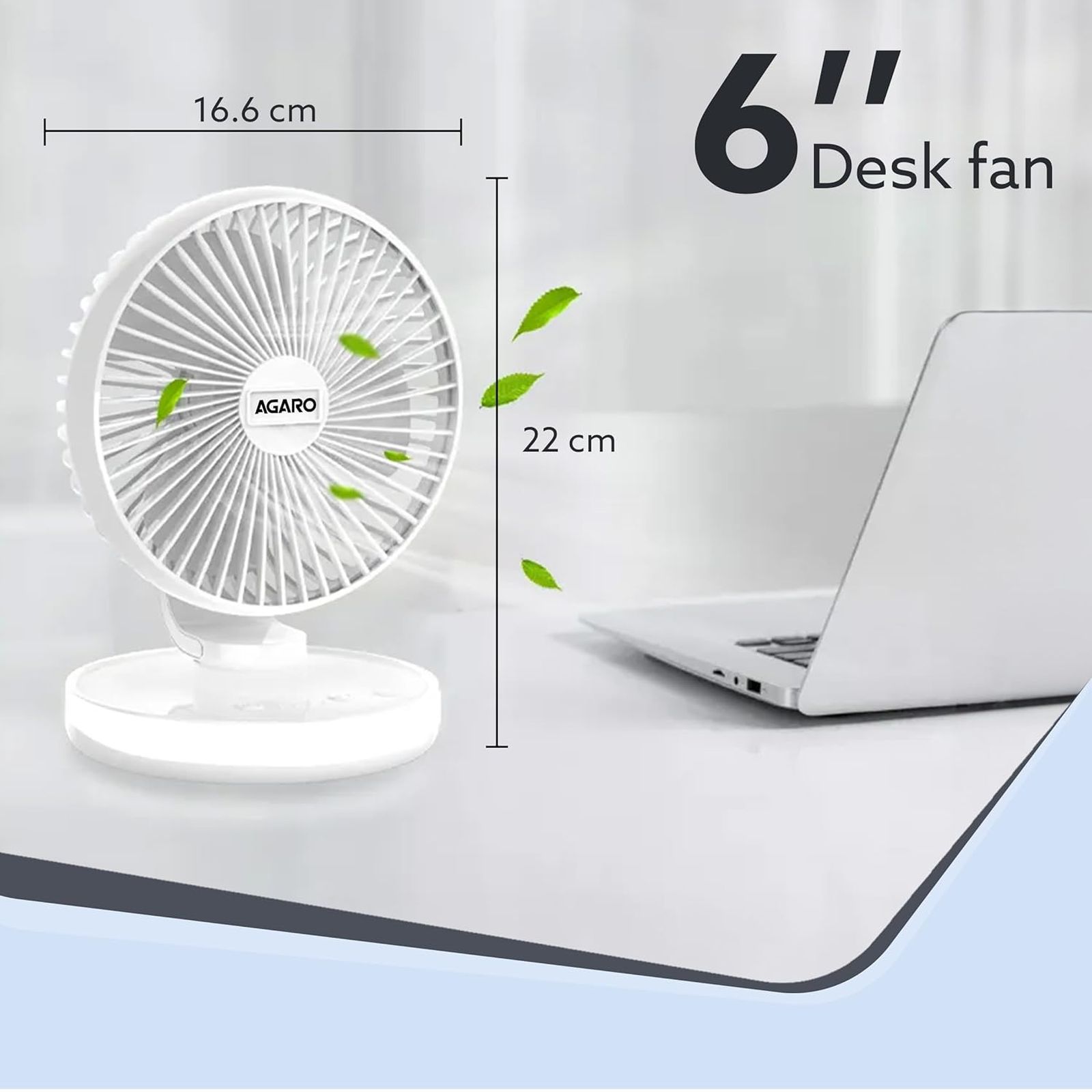 AGARO Alpha 3 Blade Rechargeable Personal Mini Fan (Copper Brushless Motor, White)_6