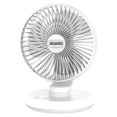 AGARO Alpha 3 Blade Rechargeable Personal Mini Fan with 4000 mAh Battery (Copper Brushless Motor, White)