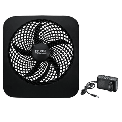 Croma 225mm 5 Blade Rechargeable Desk Fan (High Air Delivery, Black)