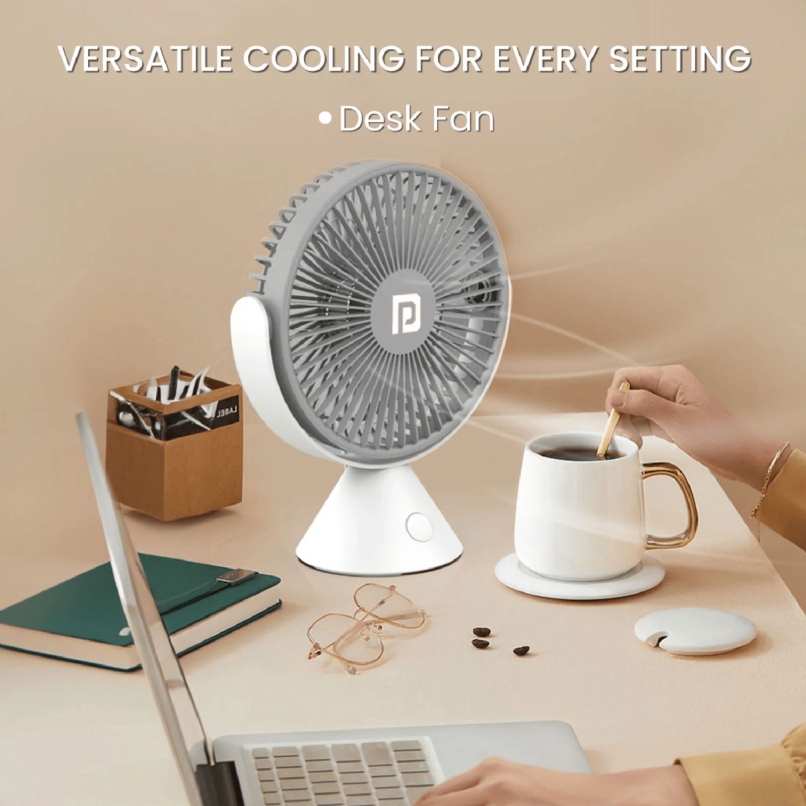 PORTRONICS Aero Breeze 178mm 3 Blade Rechargeable Portable Desktop Fan with 2400 mAh Battery (BLDC Motor, Grey)_8