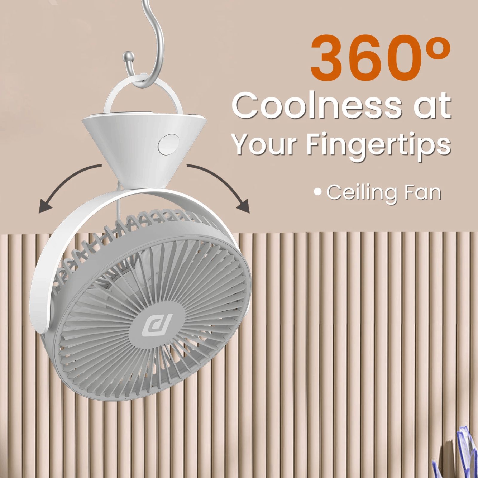 PORTRONICS Aero Breeze 178mm 3 Blade Rechargeable Portable Desktop Fan with 2400 mAh Battery (BLDC Motor, Grey)_5