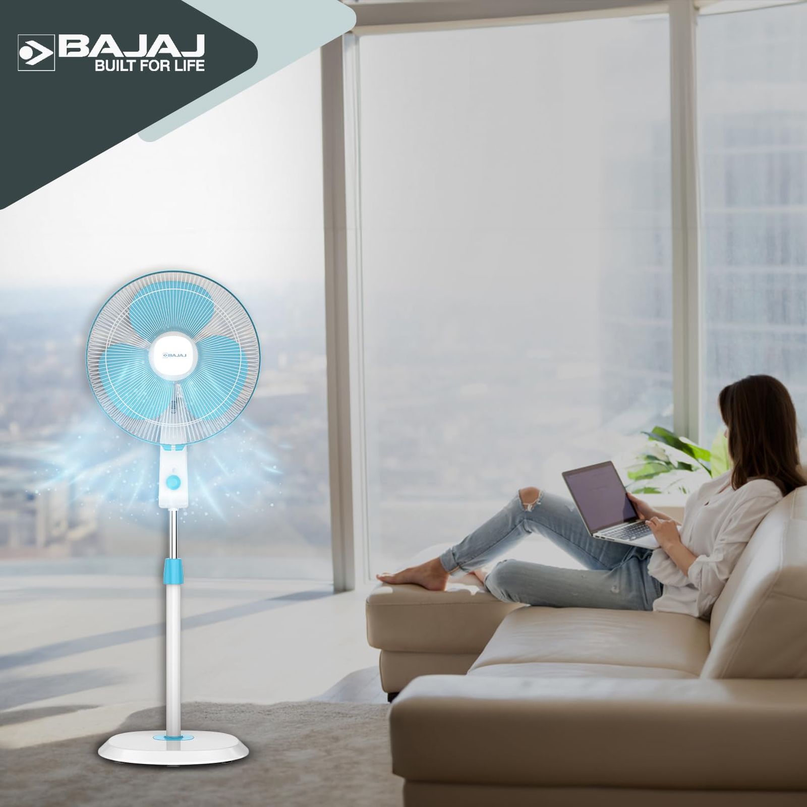 BAJAJ Robusto 400mm 3 Blade Copper Motor Pedestal Fan (DuraBreeze Technology, Icy Blue & White)_6