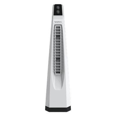 Symphony Surround JUNIOR Bladeless 20 ft Air Throw 650 m3/hr Air Delivery Tower Fan (Bladeless Turbo Throw Technology, White)