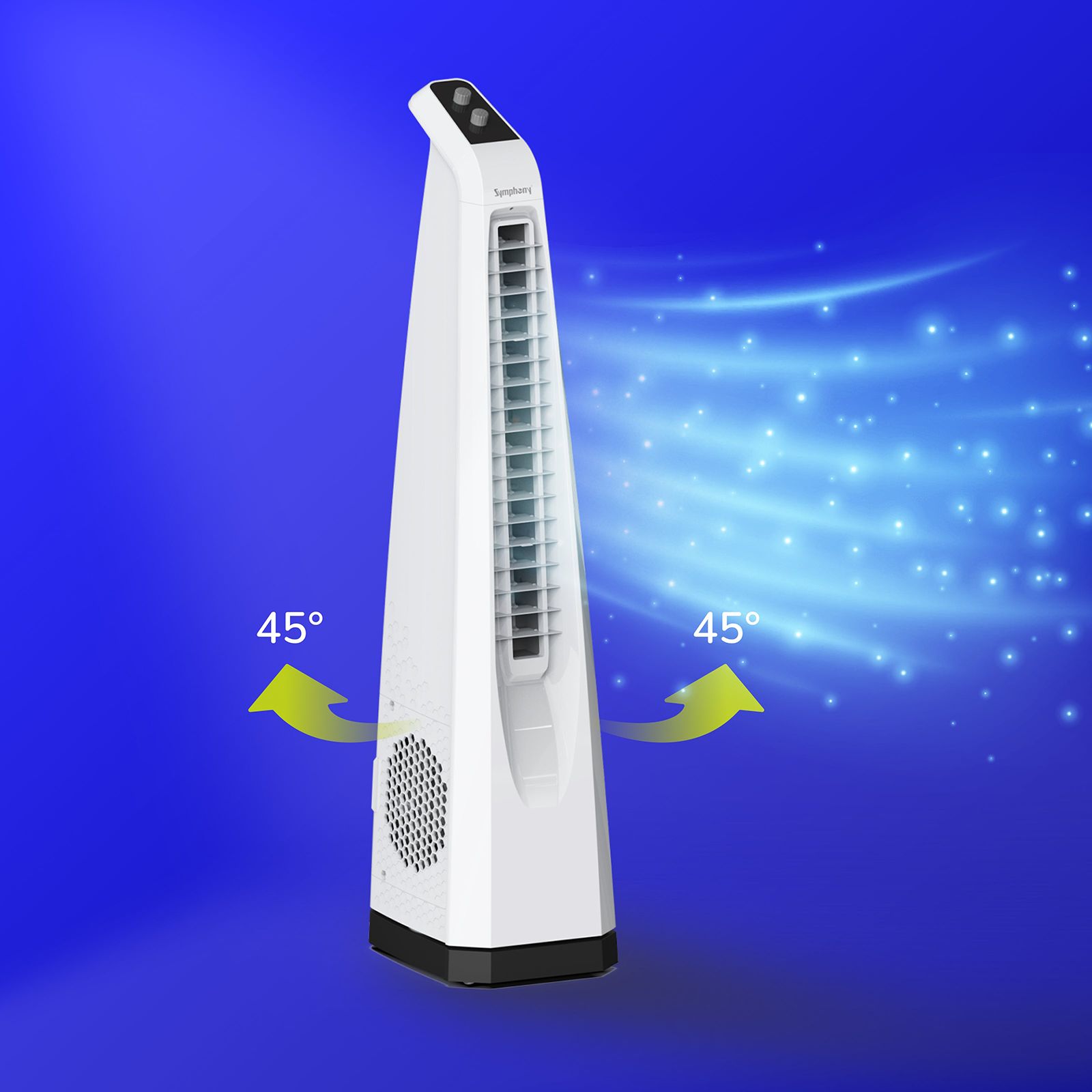 Symphony Surround JUNIOR Bladeless 20 ft Air Throw 650 m3/hr Air Delivery Tower Fan (Bladeless Turbo Throw Technology, White)_7