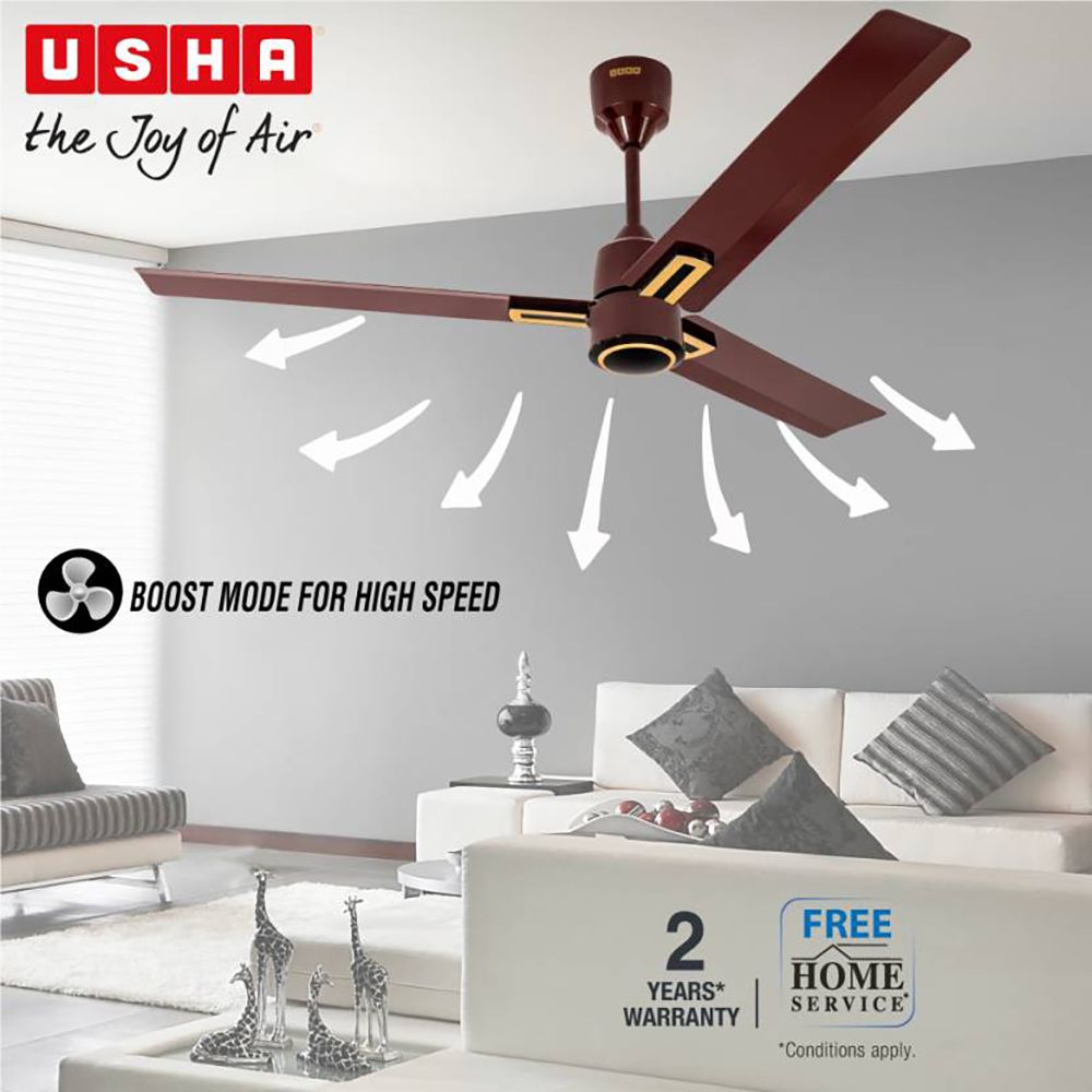 USHA AeroEdge Plus 5 Star 1200mm 3 Blade BLDC Motor Ceiling Fan with Remote (Whisper Quiet Technology, Brown)_9