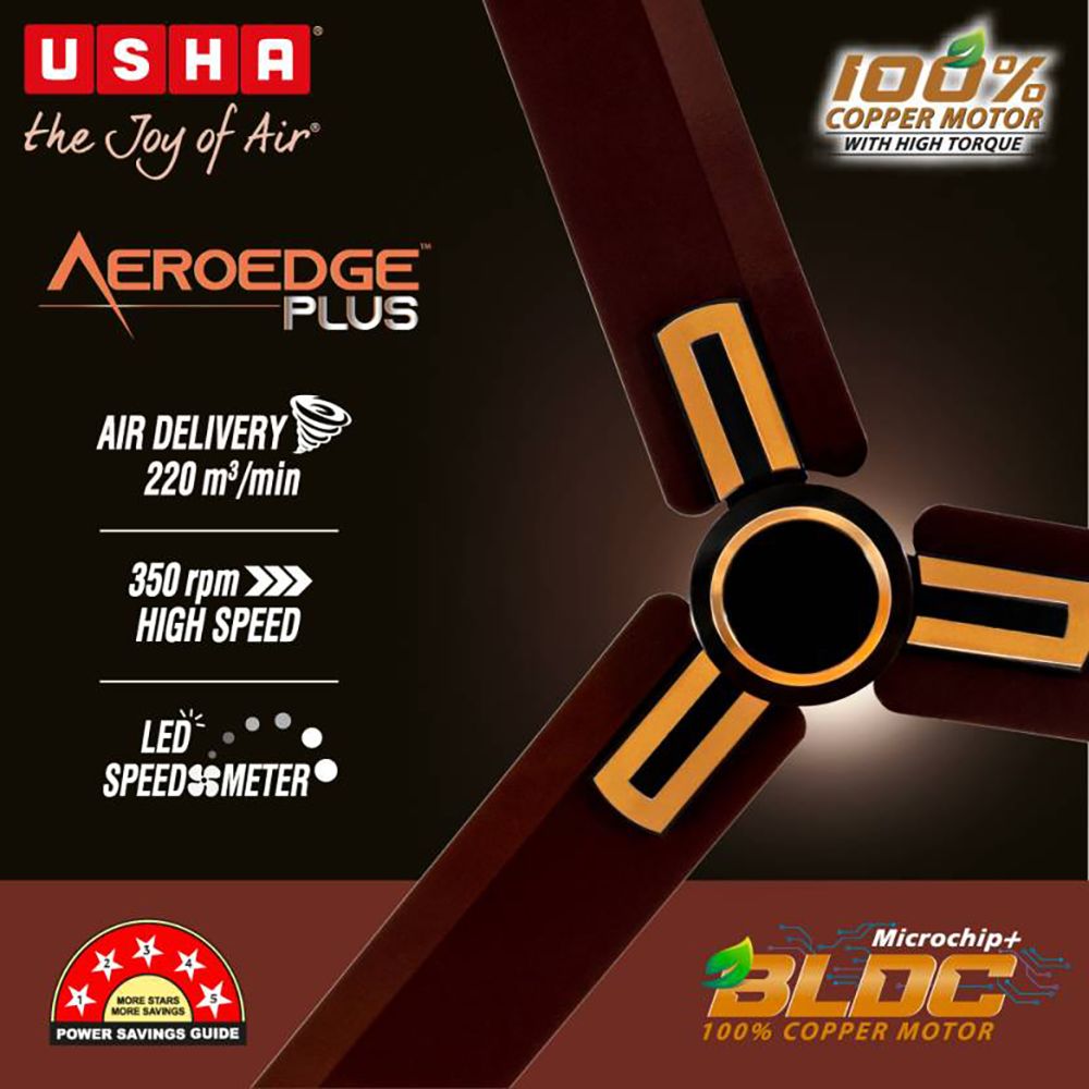 USHA AeroEdge Plus 5 Star 1200mm 3 Blade BLDC Motor Ceiling Fan with Remote (Whisper Quiet Technology, Brown)_5