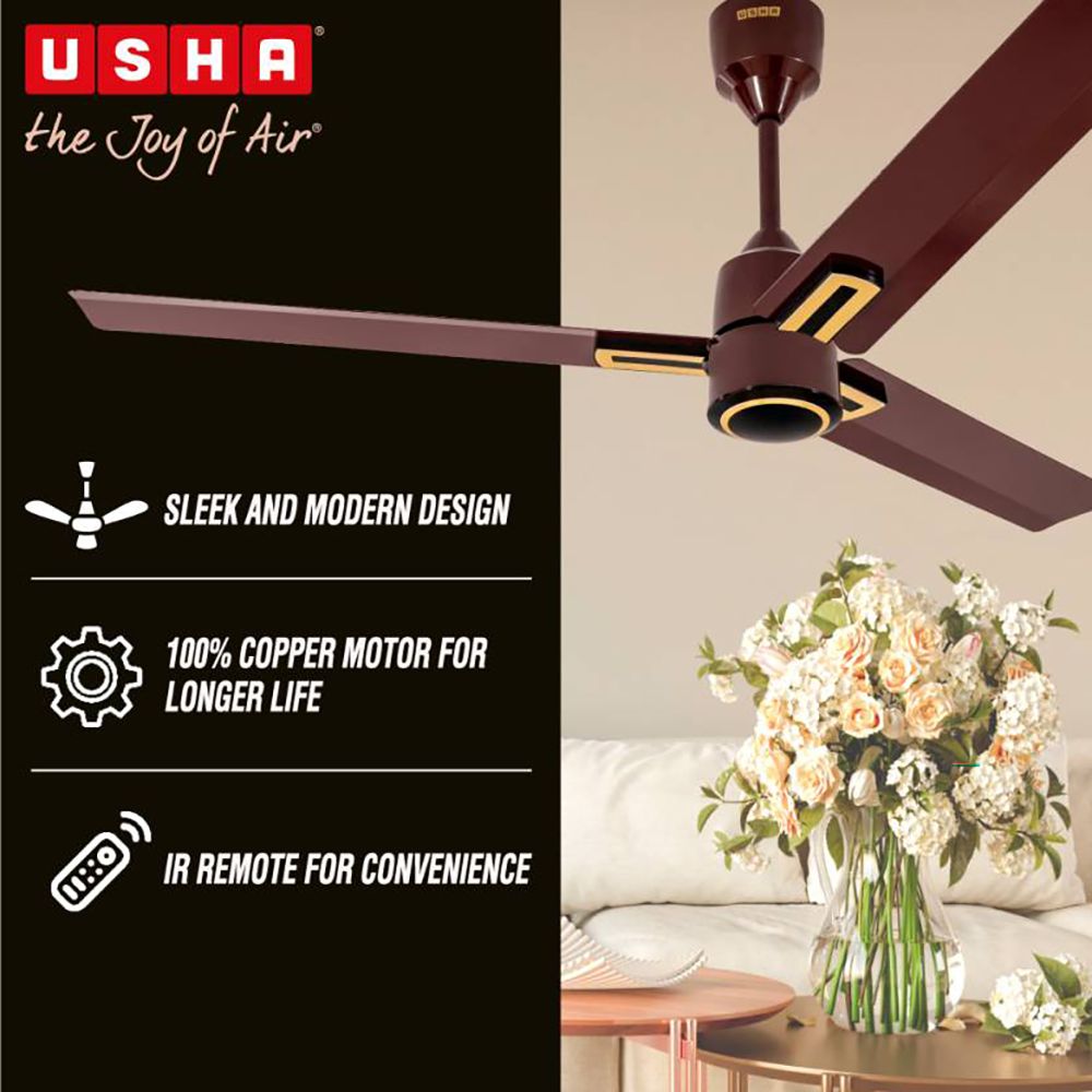 USHA AeroEdge Plus 5 Star 1200mm 3 Blade BLDC Motor Ceiling Fan with Remote (Whisper Quiet Technology, Brown)_6