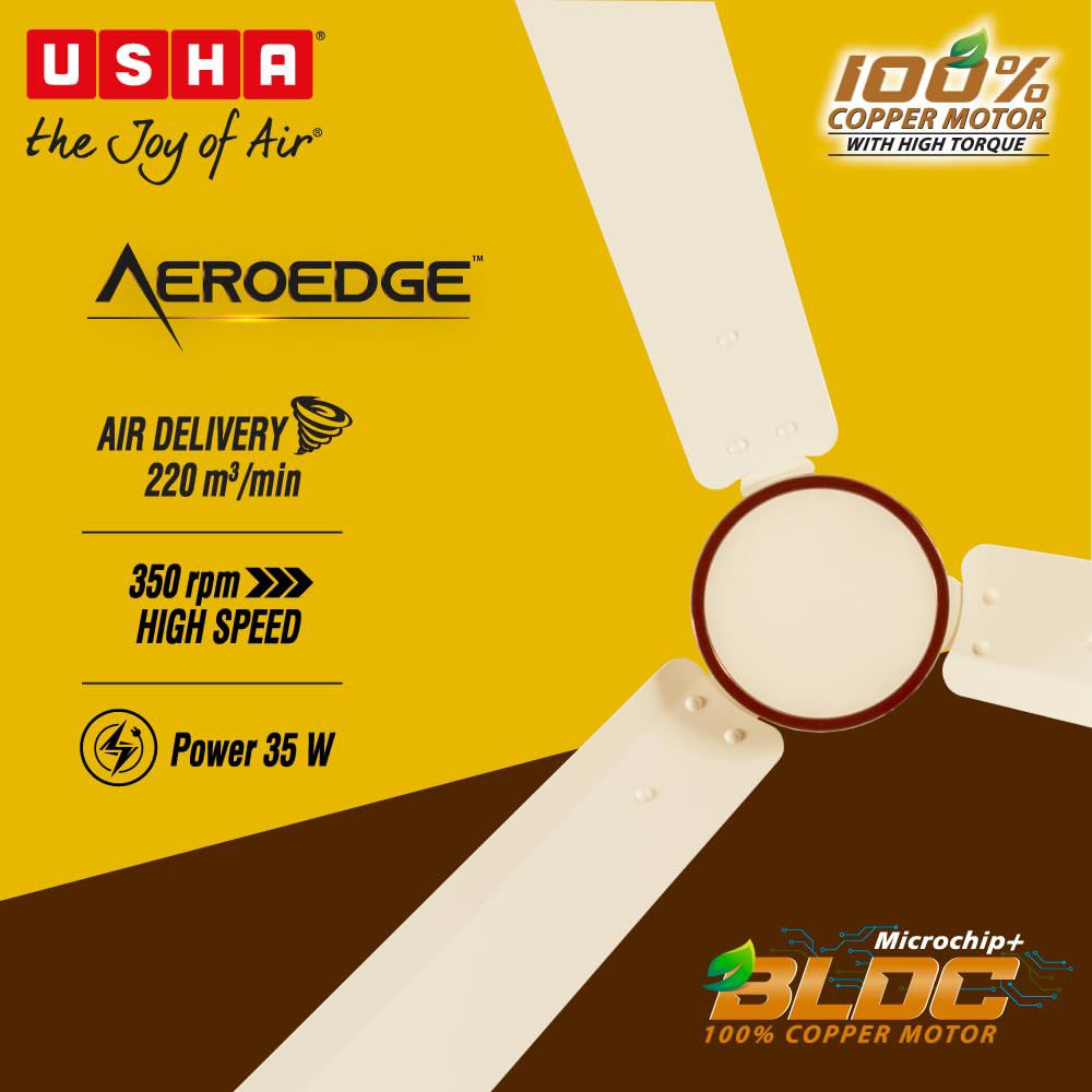USHA AeroEdge 5 Star 1200mm 3 Blade BLDC Motor Ceiling Fan with Remote (Whisper Quiet Technology, Ivory) USHA AeroEdge 5 Star 1200mm 3 Blade BLDC Motor Ceiling Fan with Remote (Whisper Quiet Technology, Ivory)_5