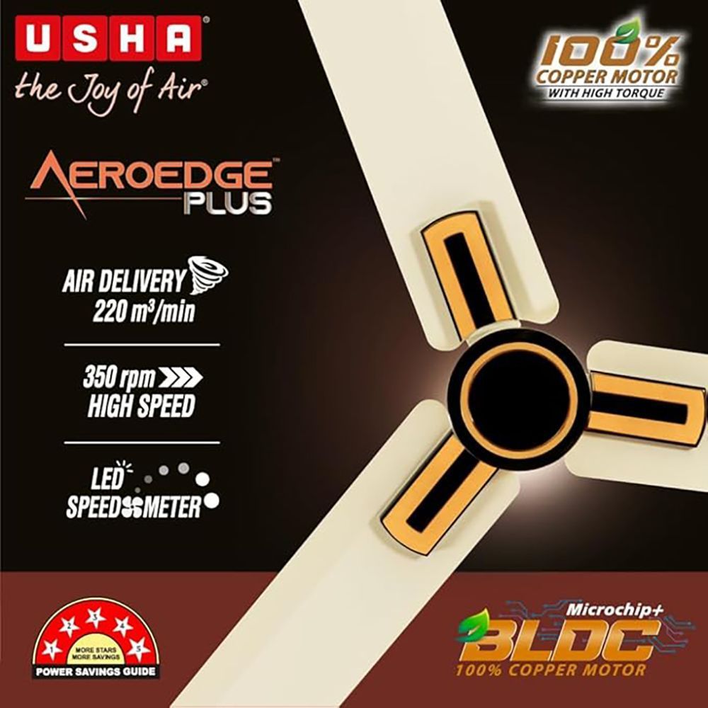 USHA AeroEdge Plus 5 Star 1200mm 3 Blade BLDC Motor Ceiling Fan with Remote (Whisper Quiet Technology, Ivory) USHA AeroEdge Plus 5 Star 1200mm 3 Blade BLDC Motor Ceiling Fan with Remote (Whisper Quiet Technology, Ivory)_5