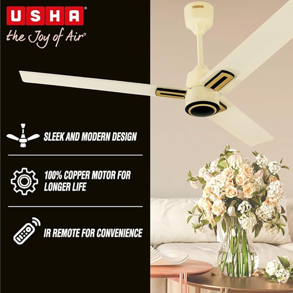USHA AeroEdge Plus 5 Star 1200mm 3 Blade BLDC Motor Ceiling Fan with Remote (Whisper Quiet Technology, Ivory) USHA AeroEdge Plus 5 Star 1200mm 3 Blade BLDC Motor Ceiling Fan with Remote (Whisper Quiet Technology, Ivory)_6