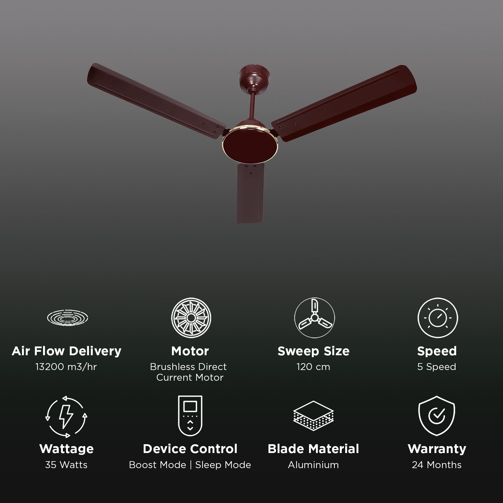Croma 5 Star 1200mm 3 Blade BLDC Motor Ceiling Fan with Remote (Sleep Function, Brown) Croma 5 Star 1200mm 3 Blade BLDC Motor Ceiling Fan with Remote (Sleep Function, Brown)_3