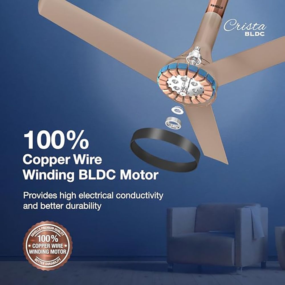 HAVELLS Crista 5 Star 1200mm 3 Blade BLDC Motor Ceiling Fan with Remote (Aerodynamic Winglet Blades, Champagne Cola)_8