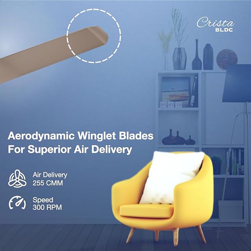 HAVELLS Crista 5 Star 1200mm 3 Blade BLDC Motor Ceiling Fan with Remote (Aerodynamic Winglet Blades, Champagne Cola)_6