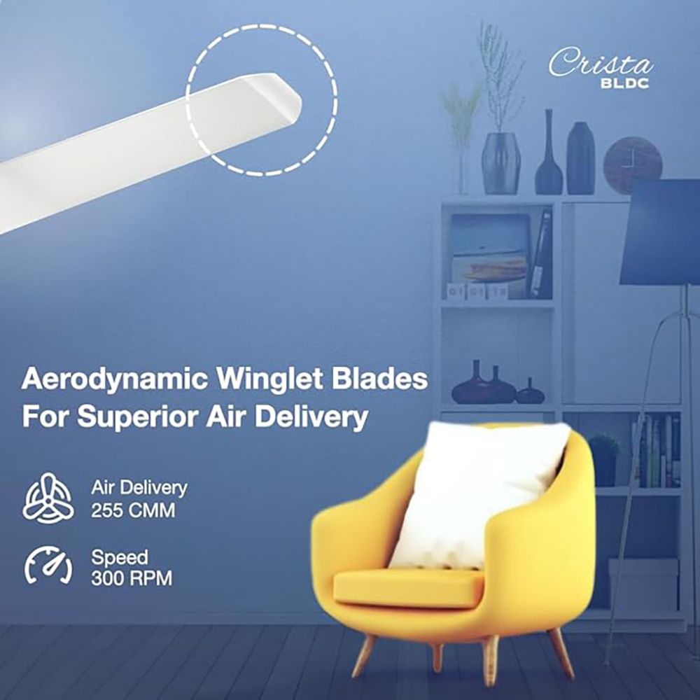 HAVELLS Crista 5 Star 1200mm 3 Blade BLDC Motor Ceiling Fan with Remote (Aerodynamic Winglet Blades, Slate Chrome)_6