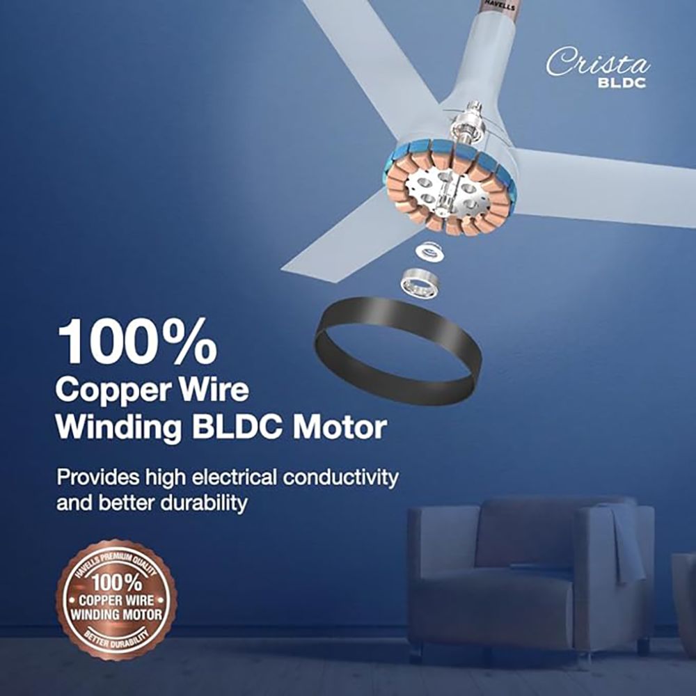 HAVELLS Crista 5 Star 1200mm 3 Blade BLDC Motor Ceiling Fan with Remote (Aerodynamic Winglet Blades, Slate Chrome)_7